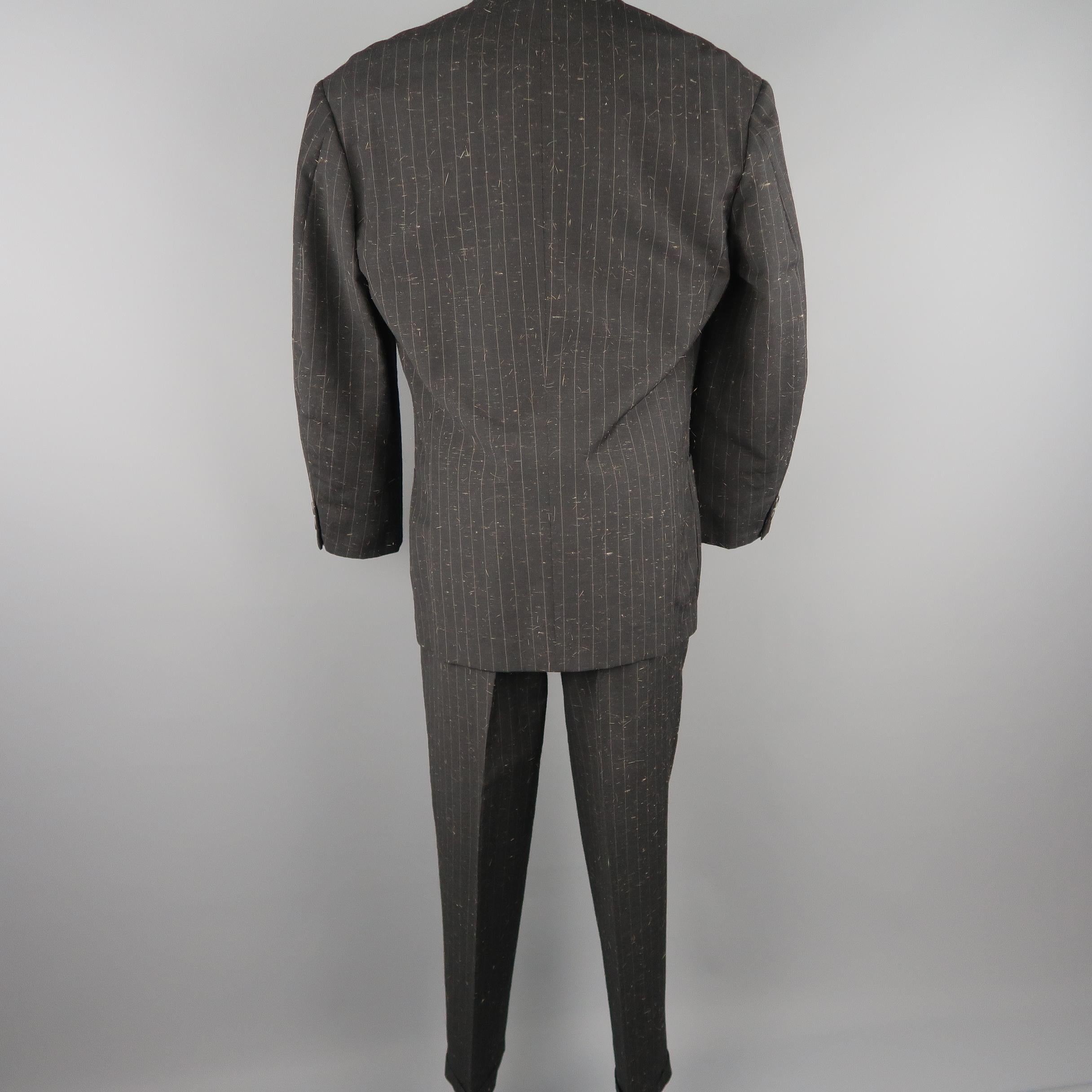 YOHJI YAMAMOTO M Charcoal Textured Wool Blend Striped Notch Lapel Suit 2