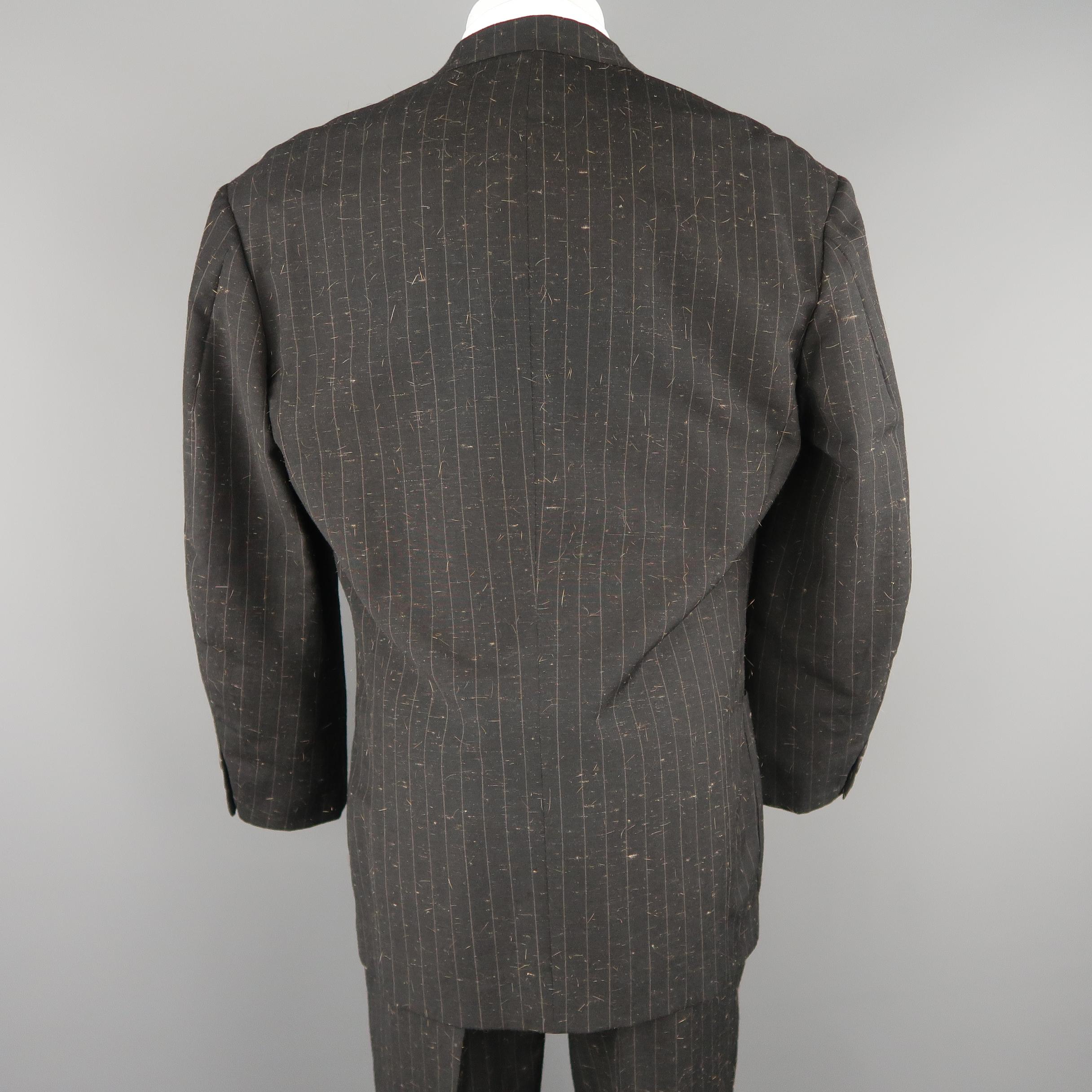 YOHJI YAMAMOTO M Charcoal Textured Wool Blend Striped Notch Lapel Suit 1