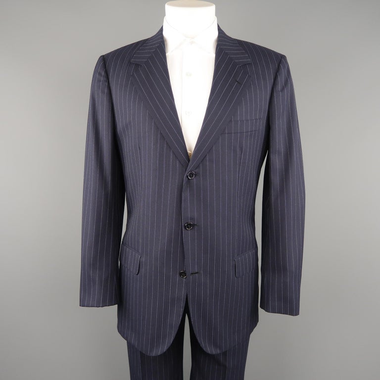 BRIONI 42 Long Navy Striped Wool Notch Lapel Suit at 1stDibs | 42 long ...