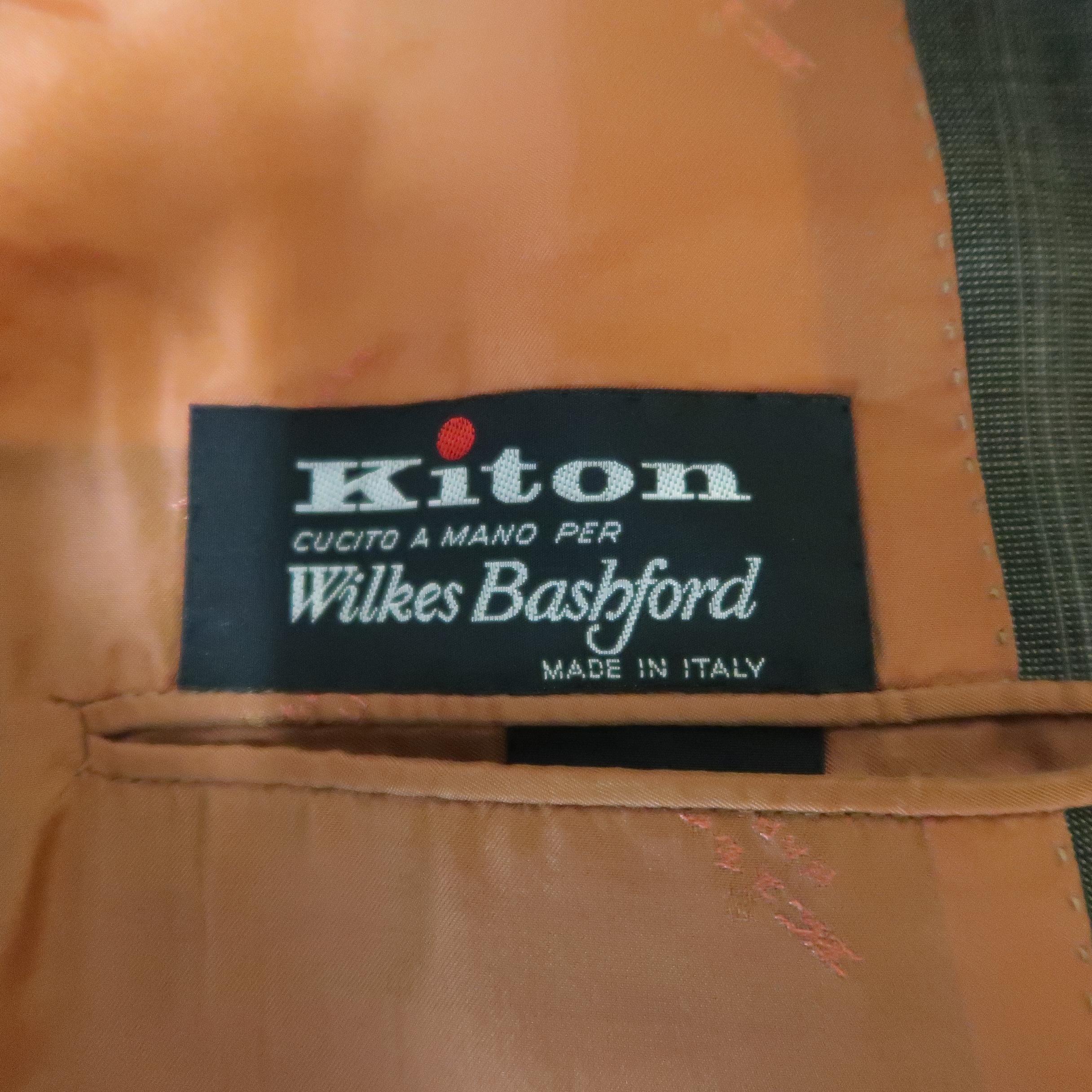 KITON 42 Regular Brown & Orange Pinstripe Cashmere 3 Button Notch Lapel Suit 3
