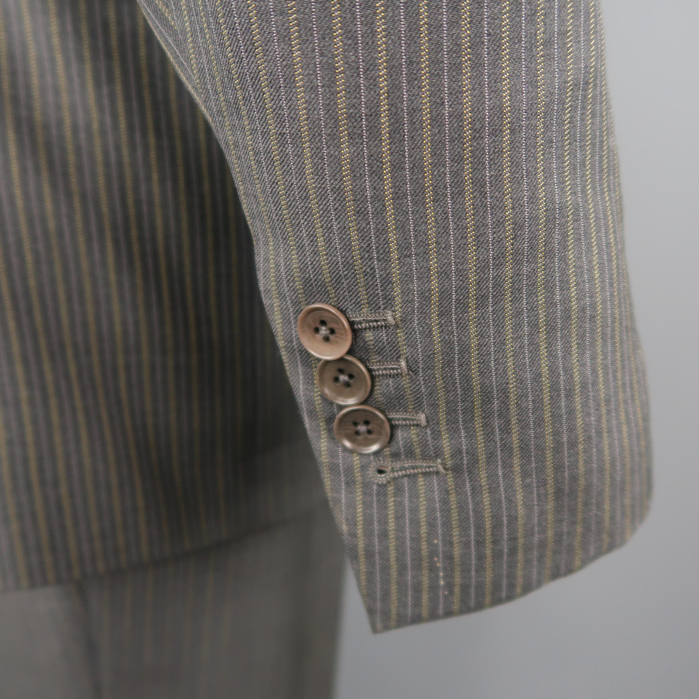 Men's ISAIA 42 Regular Gray & Gold Pintripe Wool 3 Button Notch Lapel Suit