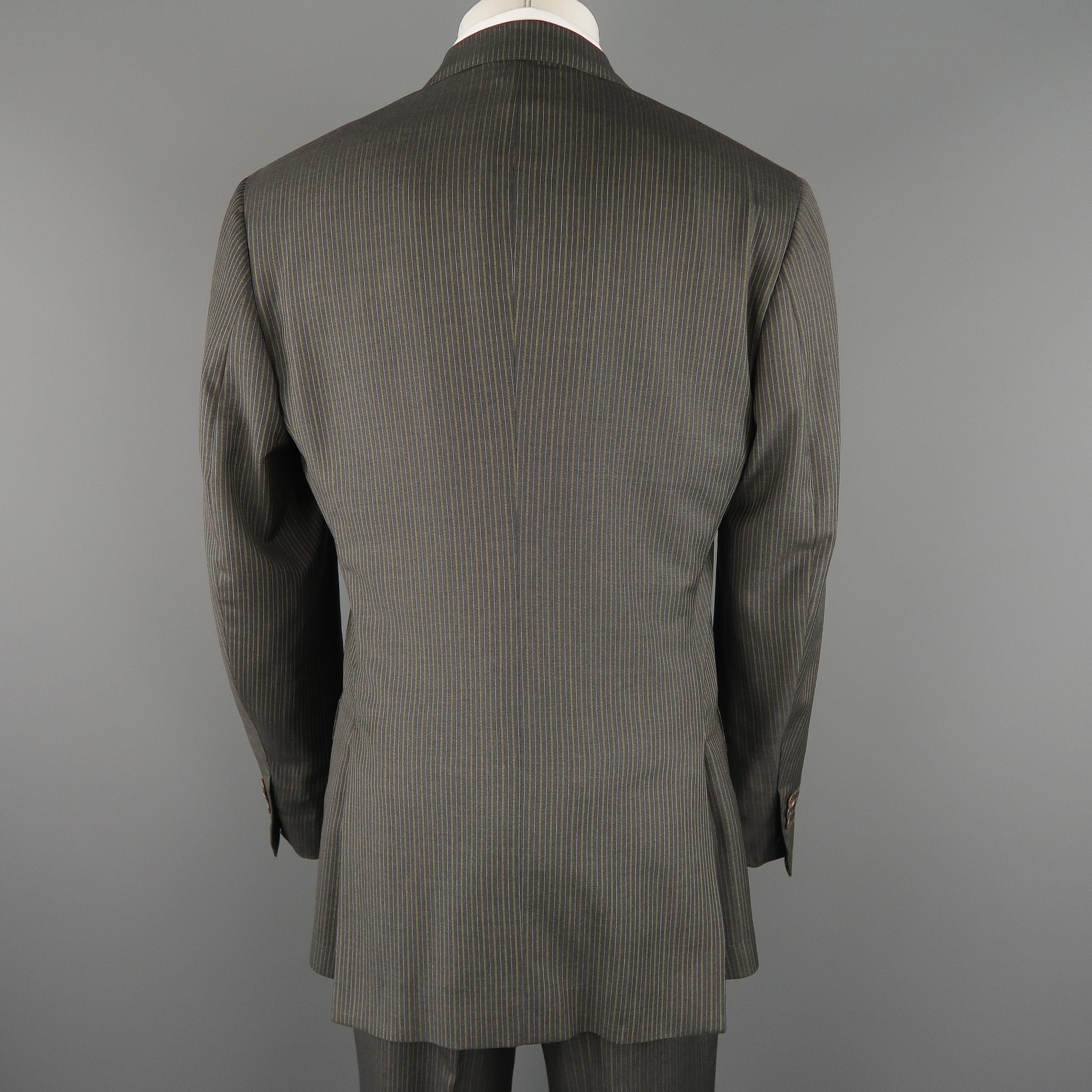 ISAIA 42 Regular Gray & Gold Pintripe Wool 3 Button Notch Lapel Suit 1