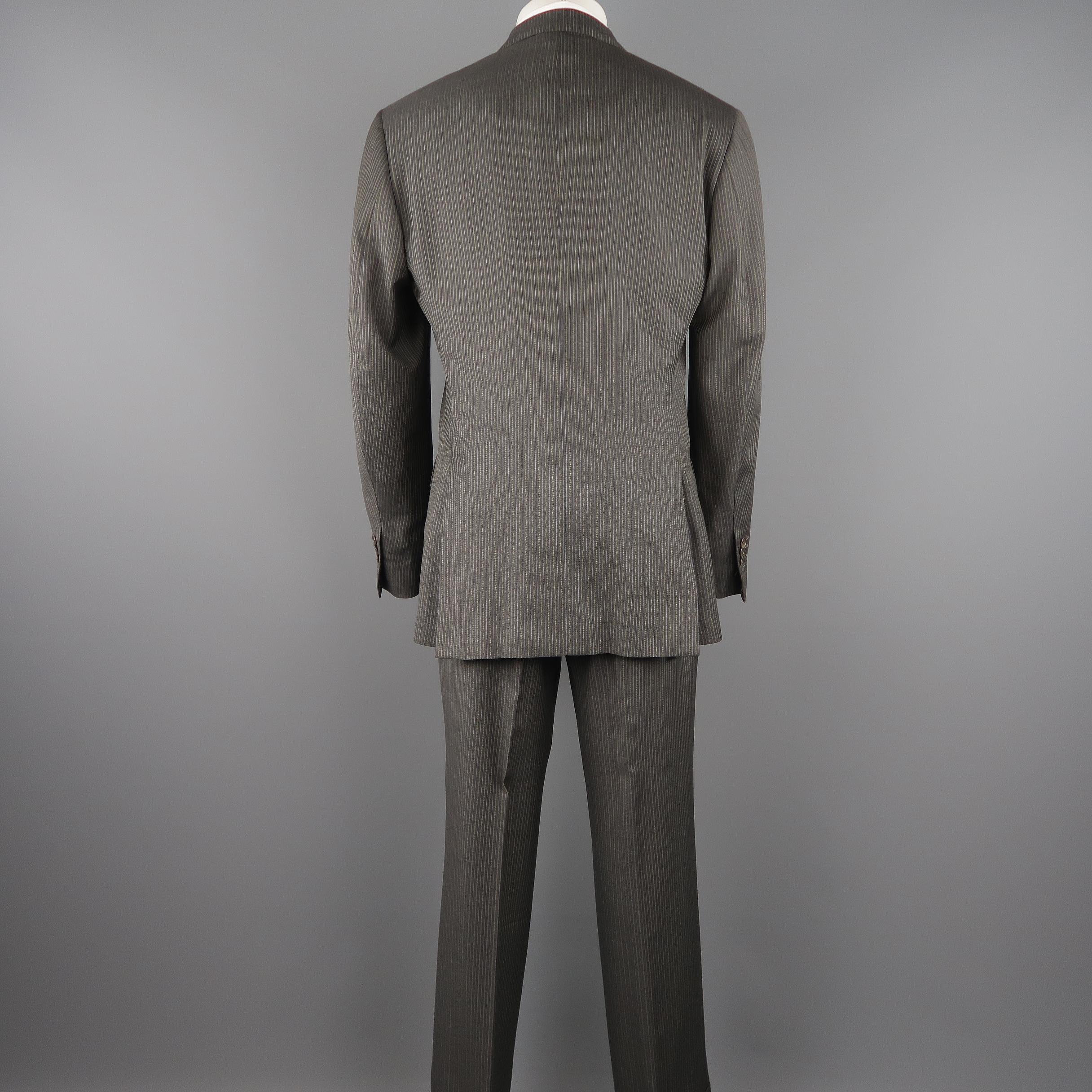 ISAIA 42 Regular Gray & Gold Pintripe Wool 3 Button Notch Lapel Suit 2