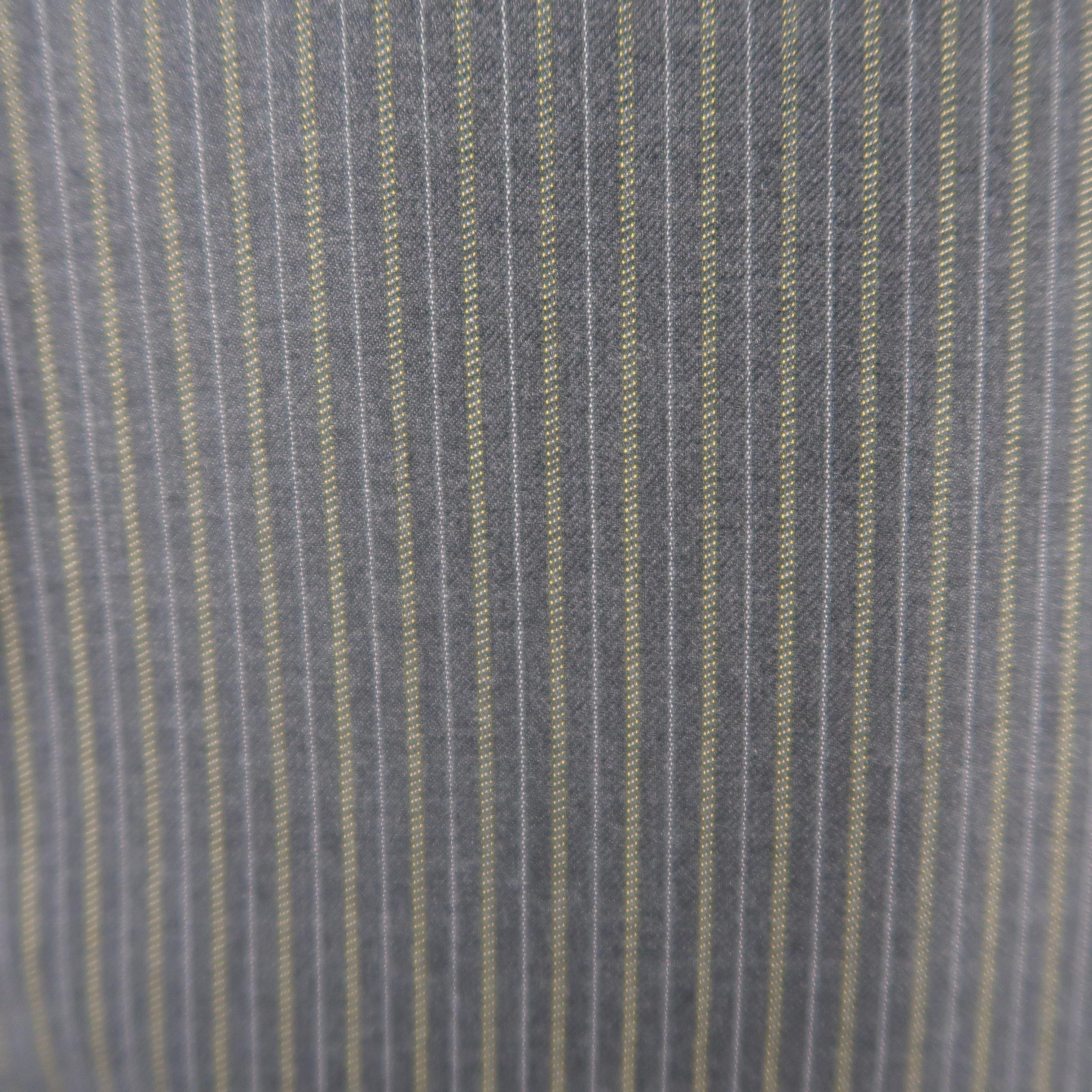 ISAIA 42 Regular Gray & Gold Pintripe Wool 3 Button Notch Lapel Suit 3