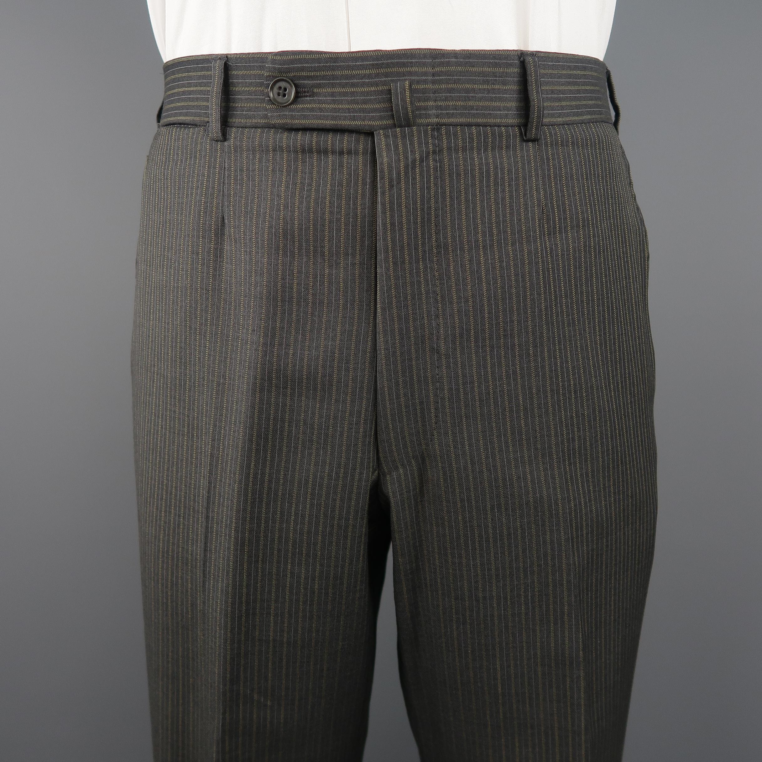 ISAIA 42 Regular Gray & Gold Pintripe Wool 3 Button Notch Lapel Suit 5