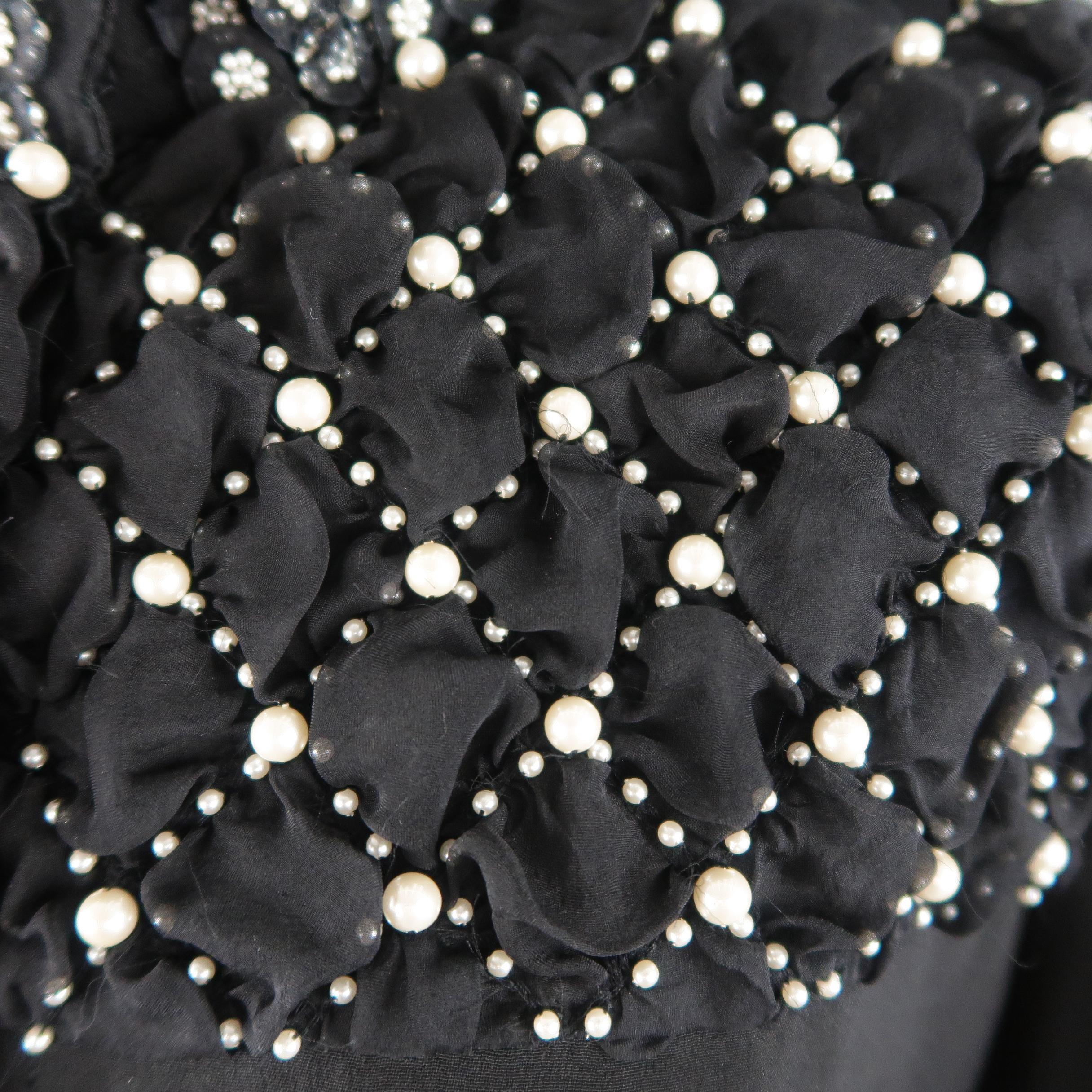 ALEXANDER MCQUEEN Size 12 Black Silk High Collar Quilted Pearl Stud Blouse In New Condition In San Francisco, CA