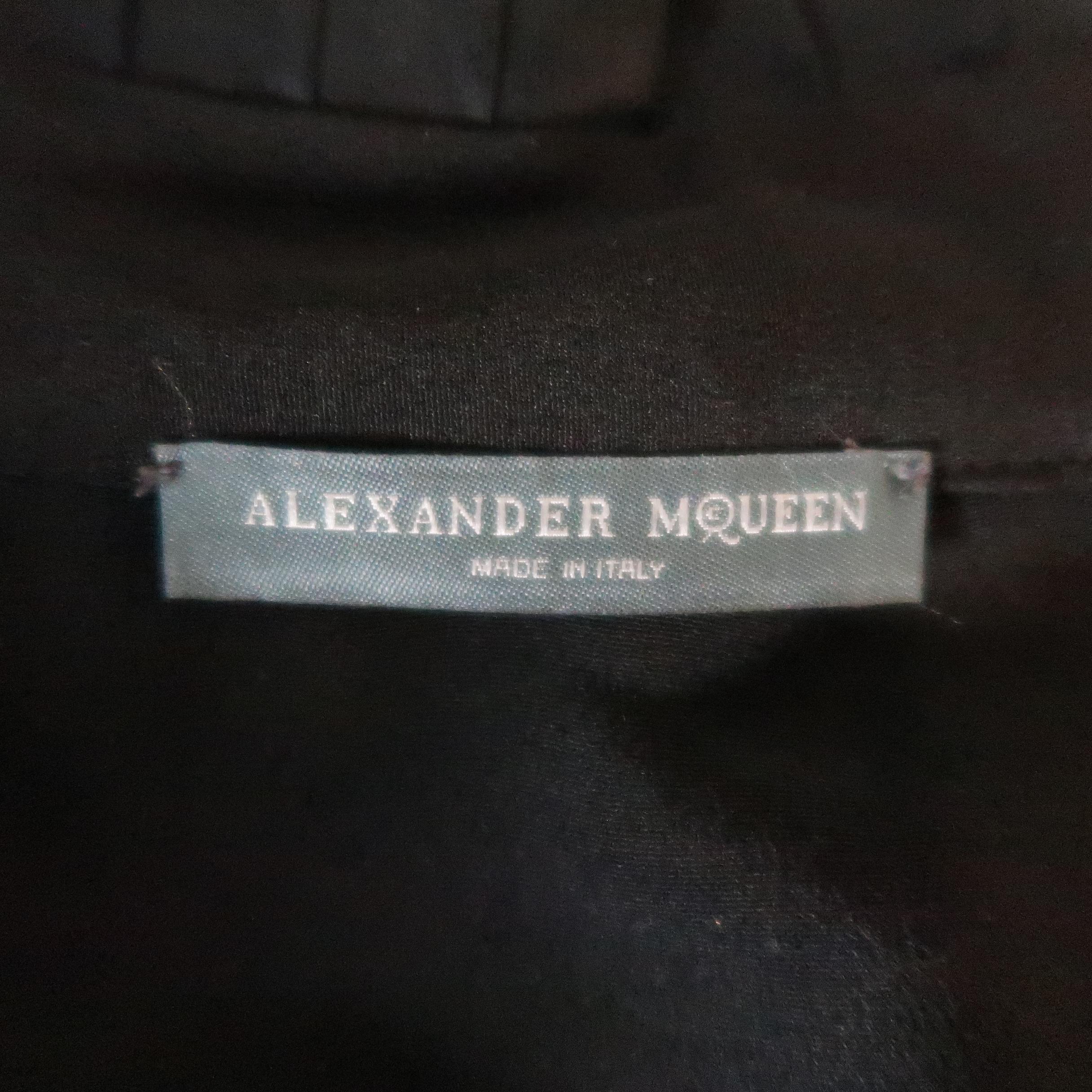 ALEXANDER MCQUEEN Size 12 Black Silk High Collar Quilted Pearl Stud Blouse 8