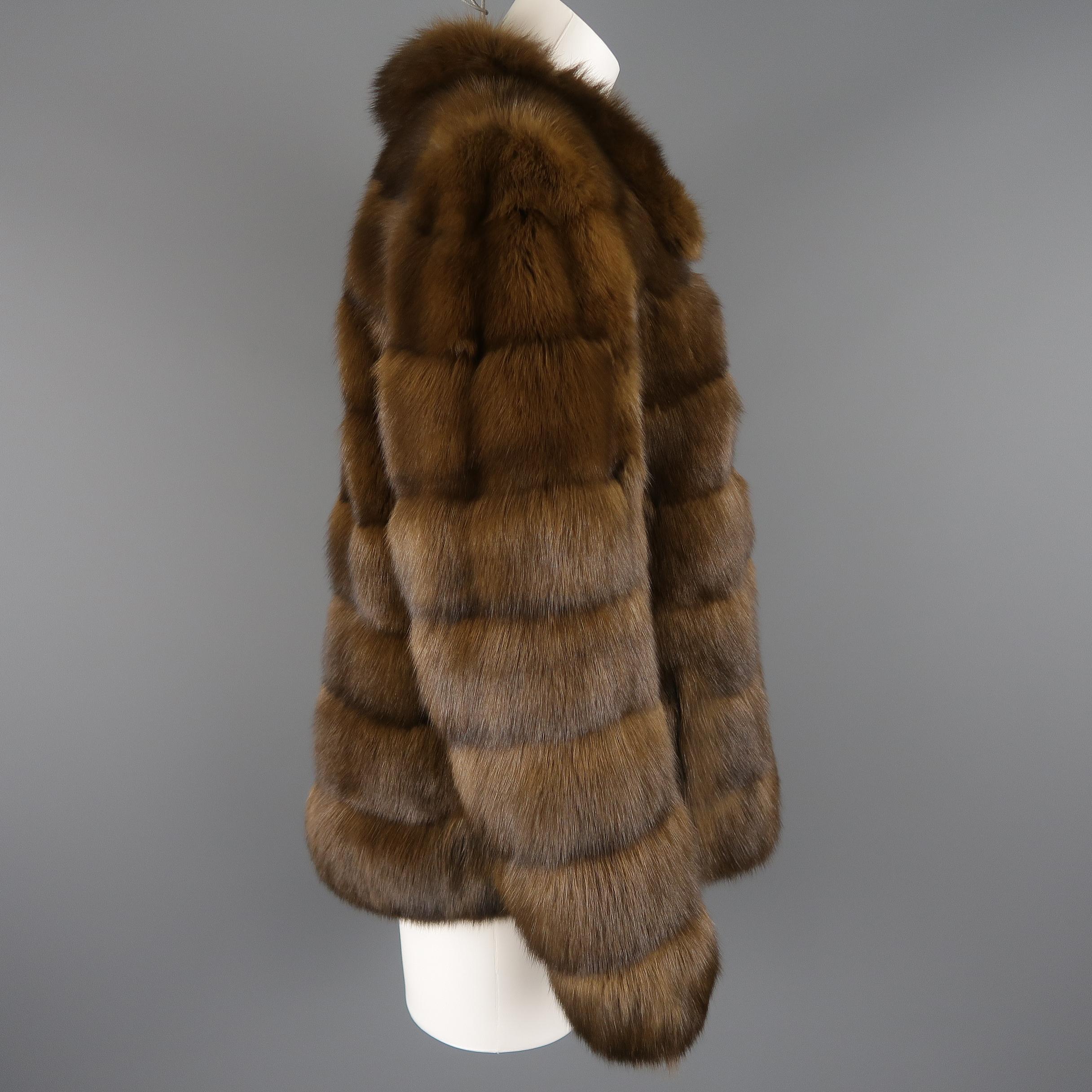 ALTIOLI Size L Brown Sable Fur Collared Jacket / Coat 1