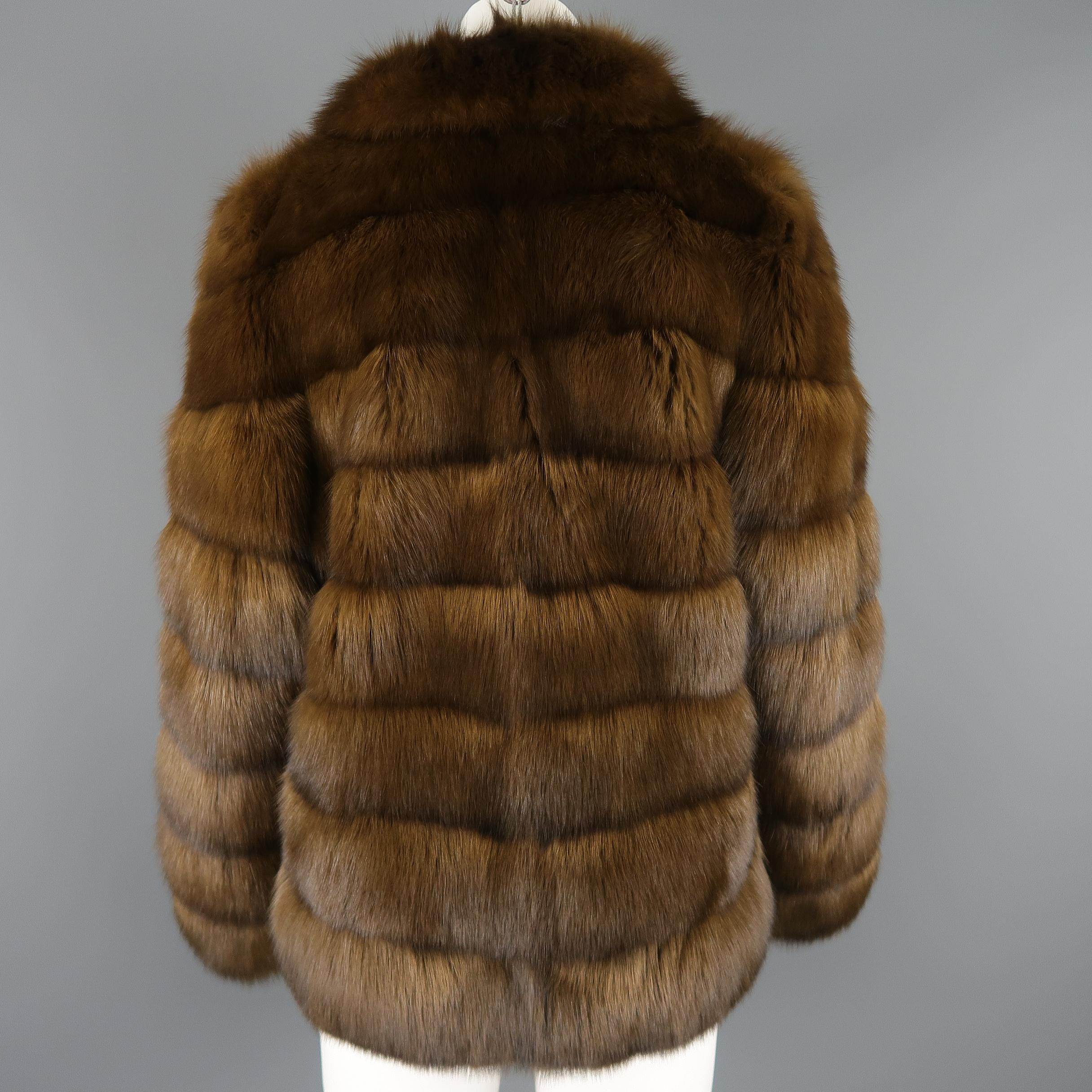 ALTIOLI Size L Brown Sable Fur Collared Jacket / Coat 2