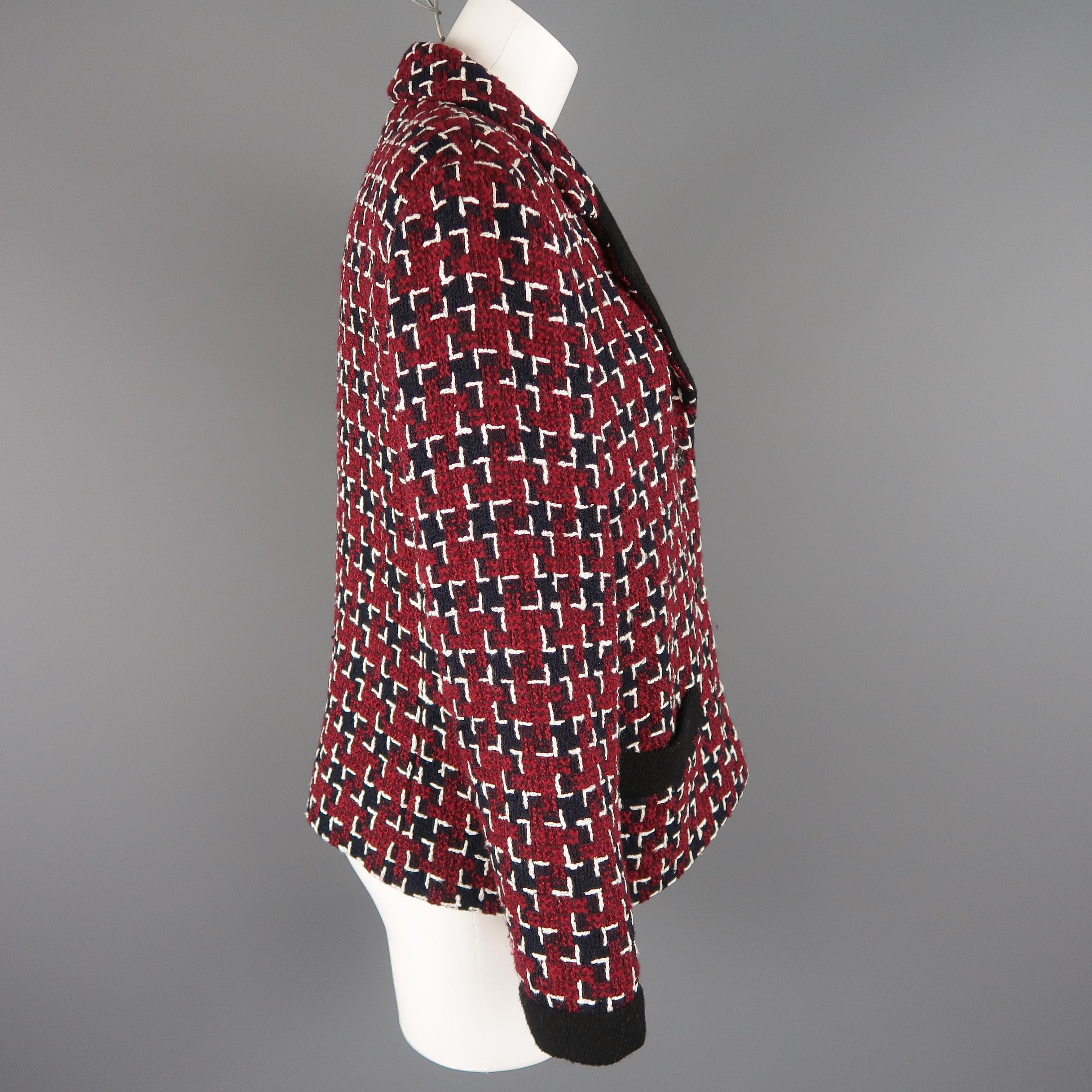 CHANEL Size 12 Burgundy & Navy Tweed Black Collar Fall 2015 Jacket 4