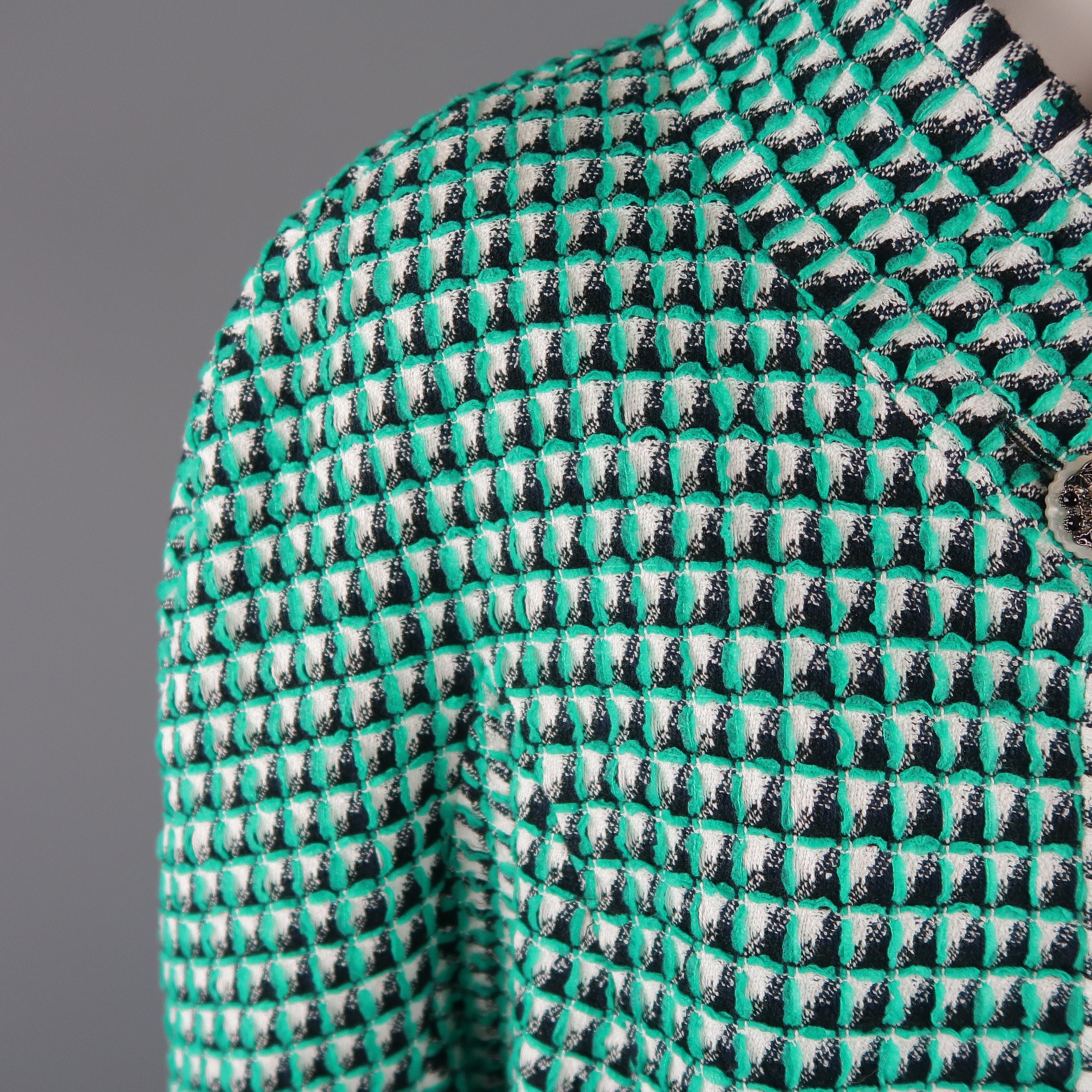 CHANEL Size 16 Green Black & White Fantasy Tweed Paris-Seoul Cruise 2016 Jacket 3