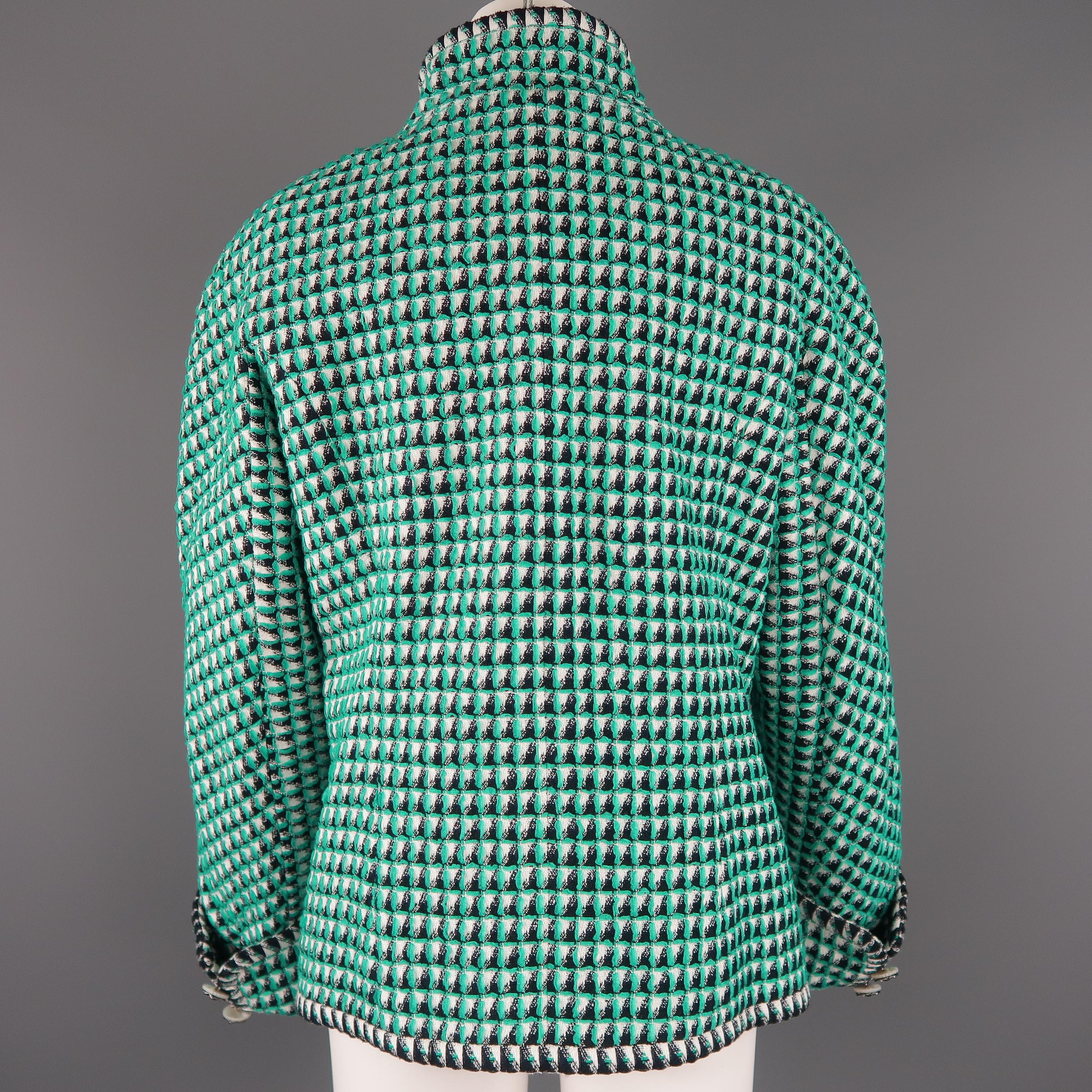 CHANEL Size 16 Green Black & White Fantasy Tweed Paris-Seoul Cruise 2016 Jacket 6