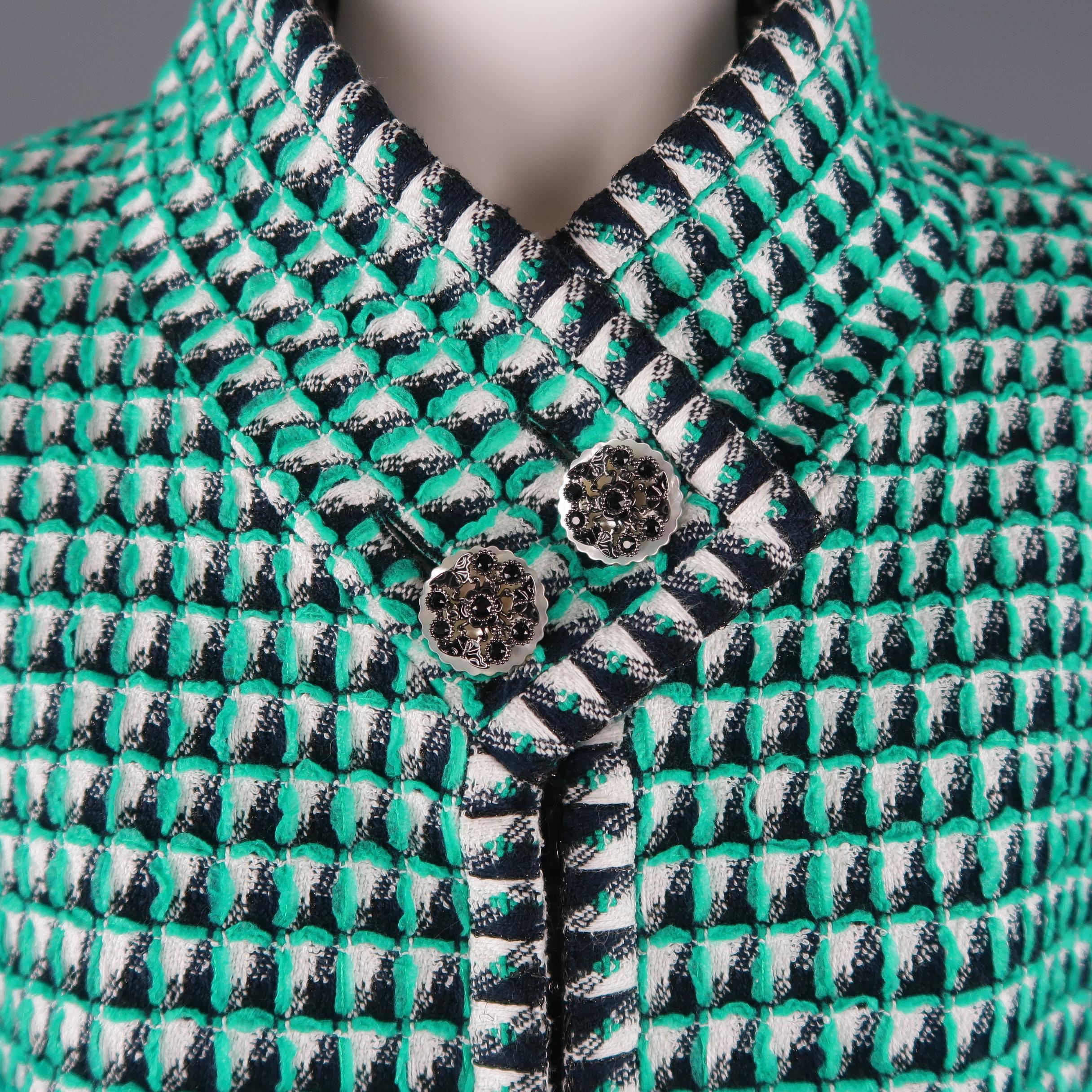 Blue CHANEL Size 16 Green Black & White Fantasy Tweed Paris-Seoul Cruise 2016 Jacket