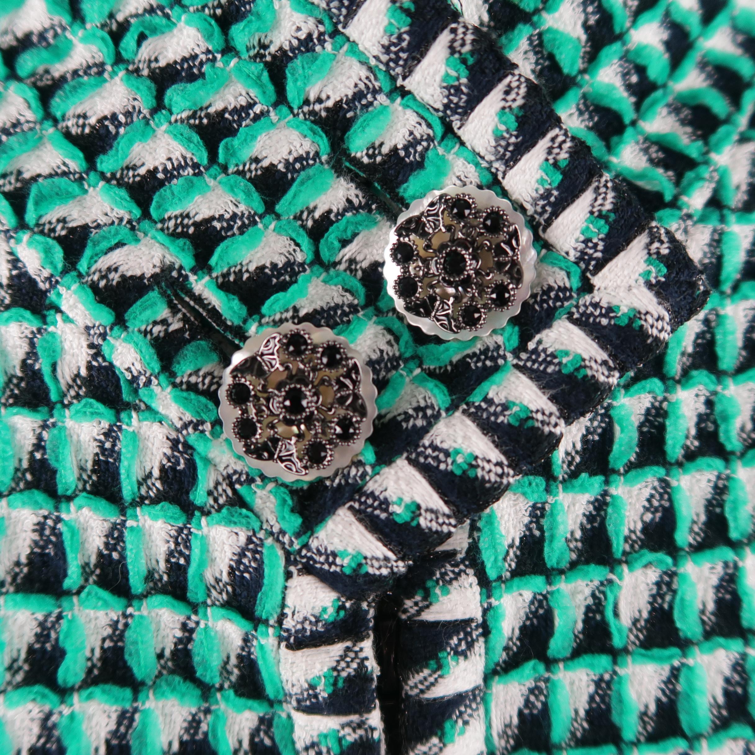 Women's CHANEL Size 16 Green Black & White Fantasy Tweed Paris-Seoul Cruise 2016 Jacket
