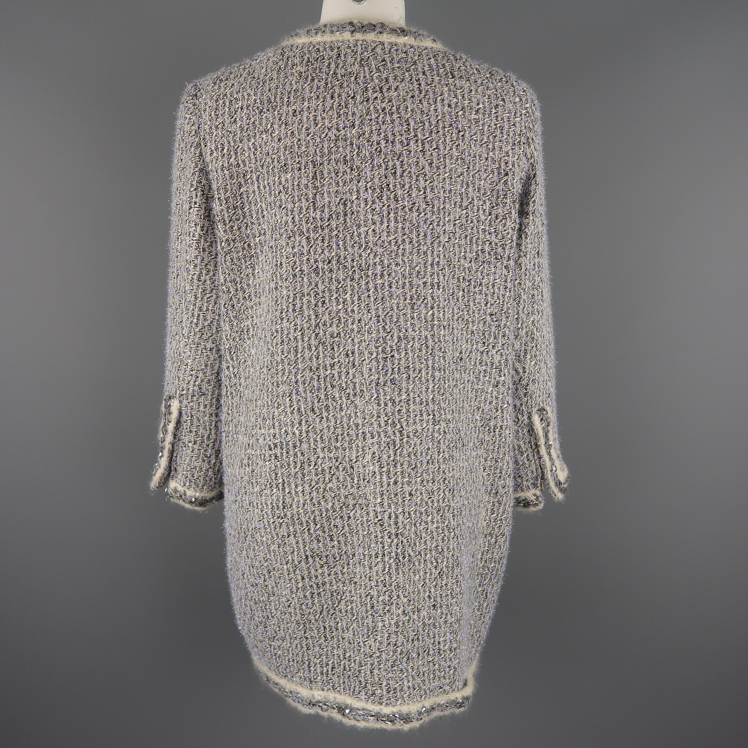 CHANEL Size 14 Fall 2014 Supermarket Cream & Black Lavender Tinsel Tweed Coat 3