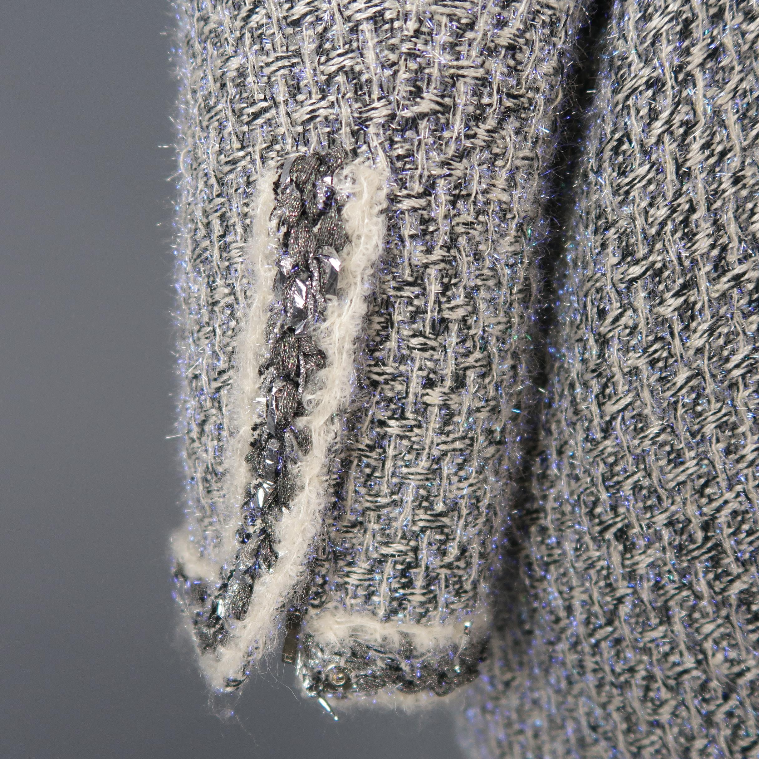 CHANEL Size 14 Fall 2014 Supermarket Cream & Black Lavender Tinsel Tweed Coat 5