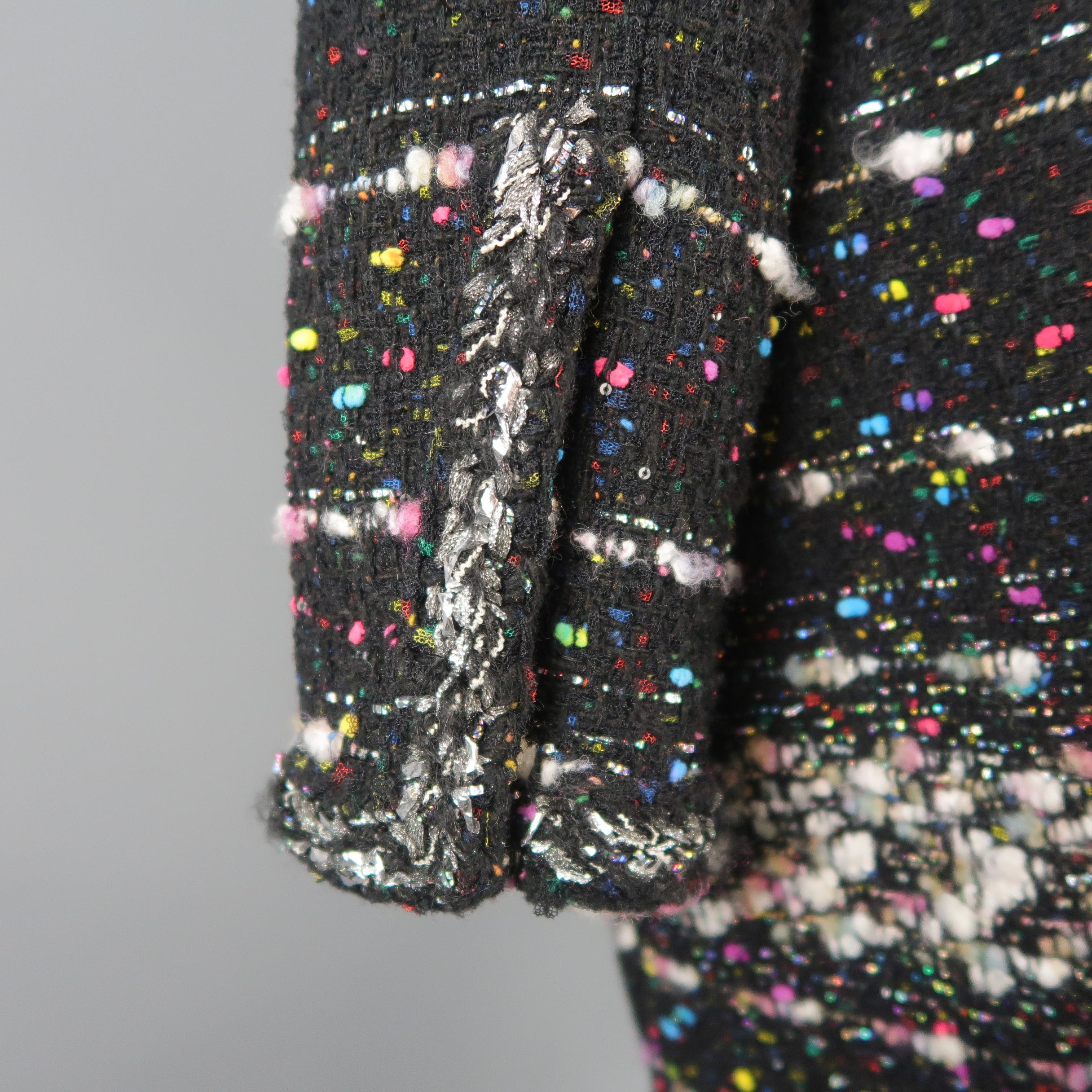 CHANEL Size 14 Black & Multicolor Metallic Tweed Fall 2014 Supermarket Coat  11
