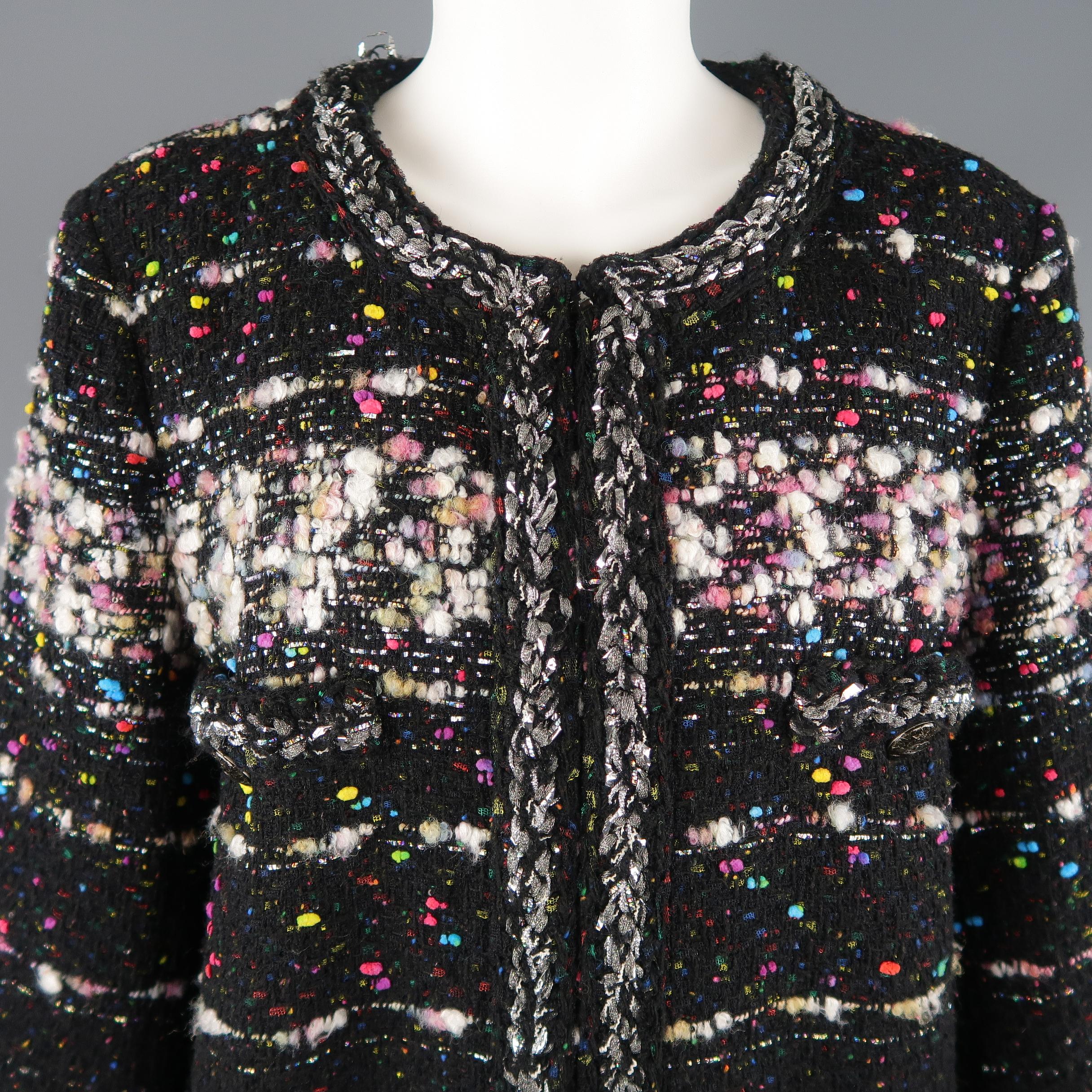 CHANEL Size 14 Black & Multicolor Metallic Tweed Fall 2014 Supermarket Coat  In Excellent Condition In San Francisco, CA