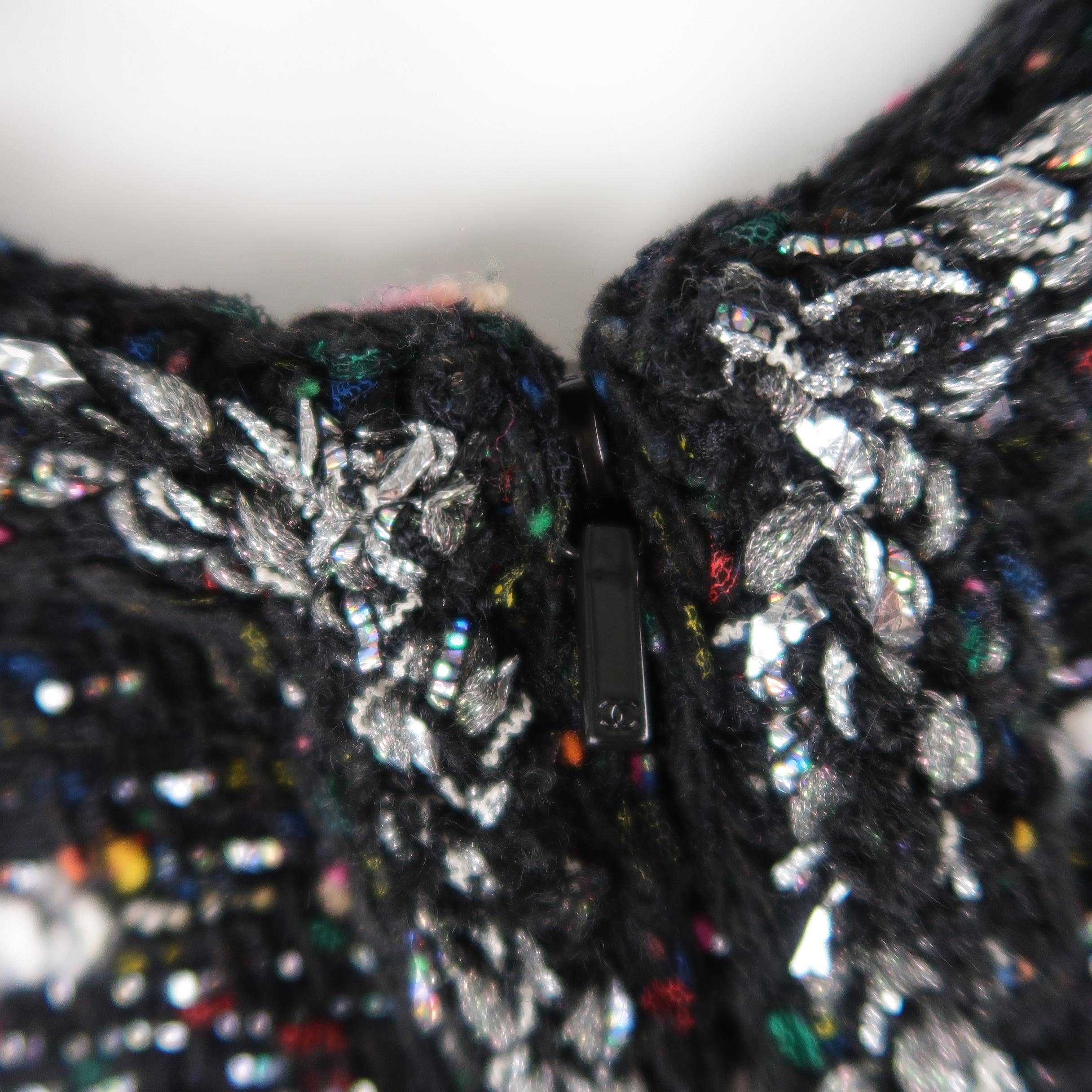 CHANEL Size 14 Black & Multicolor Metallic Tweed Fall 2014 Supermarket Coat  1