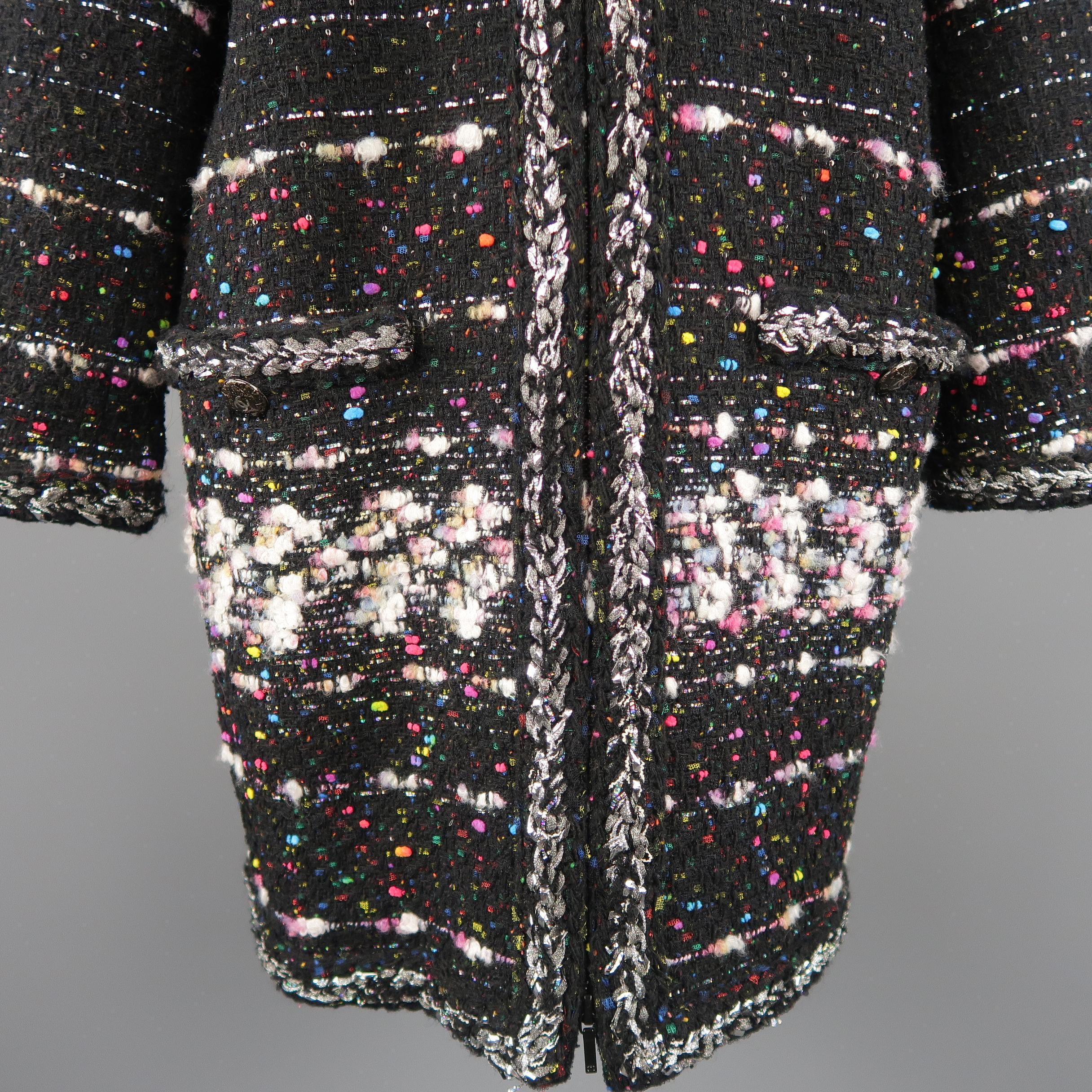 CHANEL Size 14 Black & Multicolor Metallic Tweed Fall 2014 Supermarket Coat  4