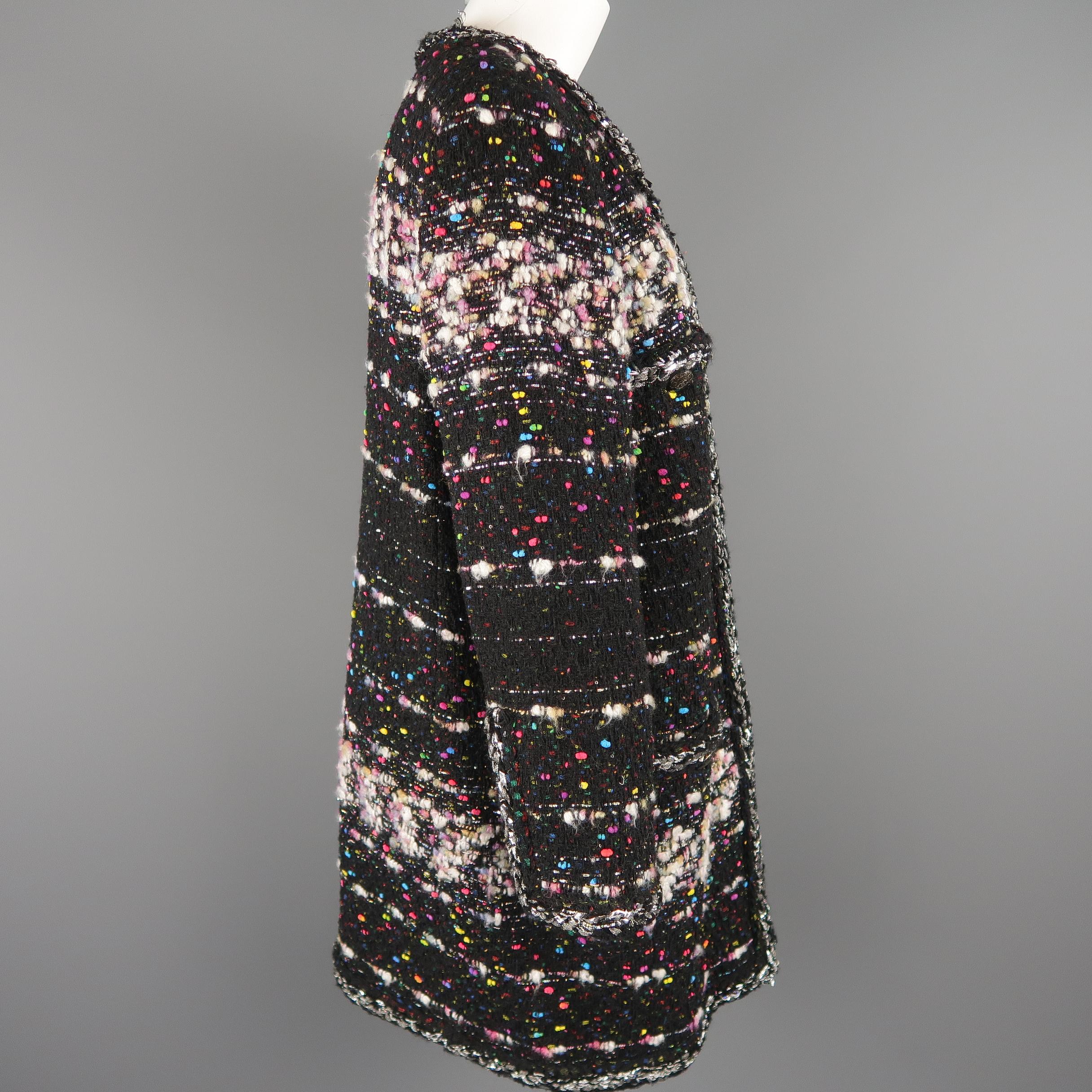 CHANEL Size 14 Black & Multicolor Metallic Tweed Fall 2014 Supermarket Coat  6