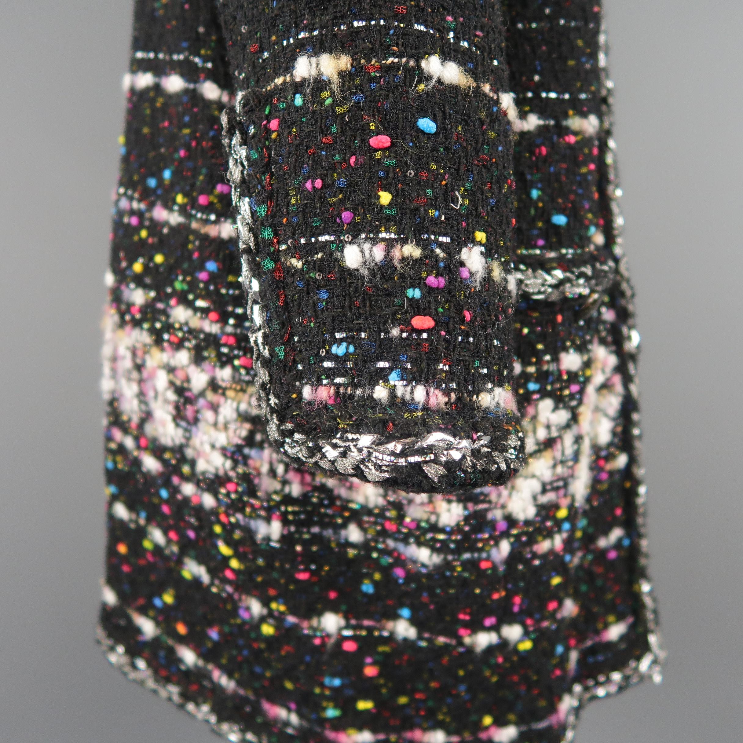 CHANEL Size 14 Black & Multicolor Metallic Tweed Fall 2014 Supermarket Coat  7