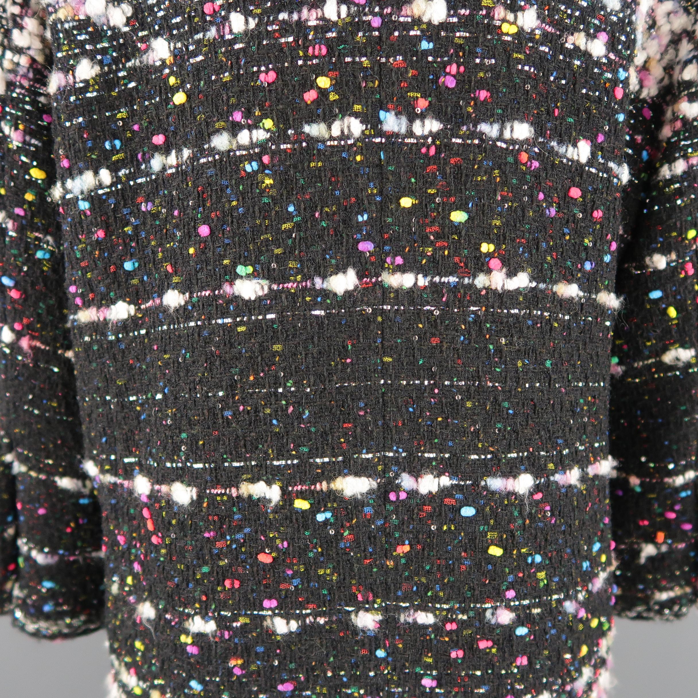 CHANEL Size 14 Black & Multicolor Metallic Tweed Fall 2014 Supermarket Coat  9