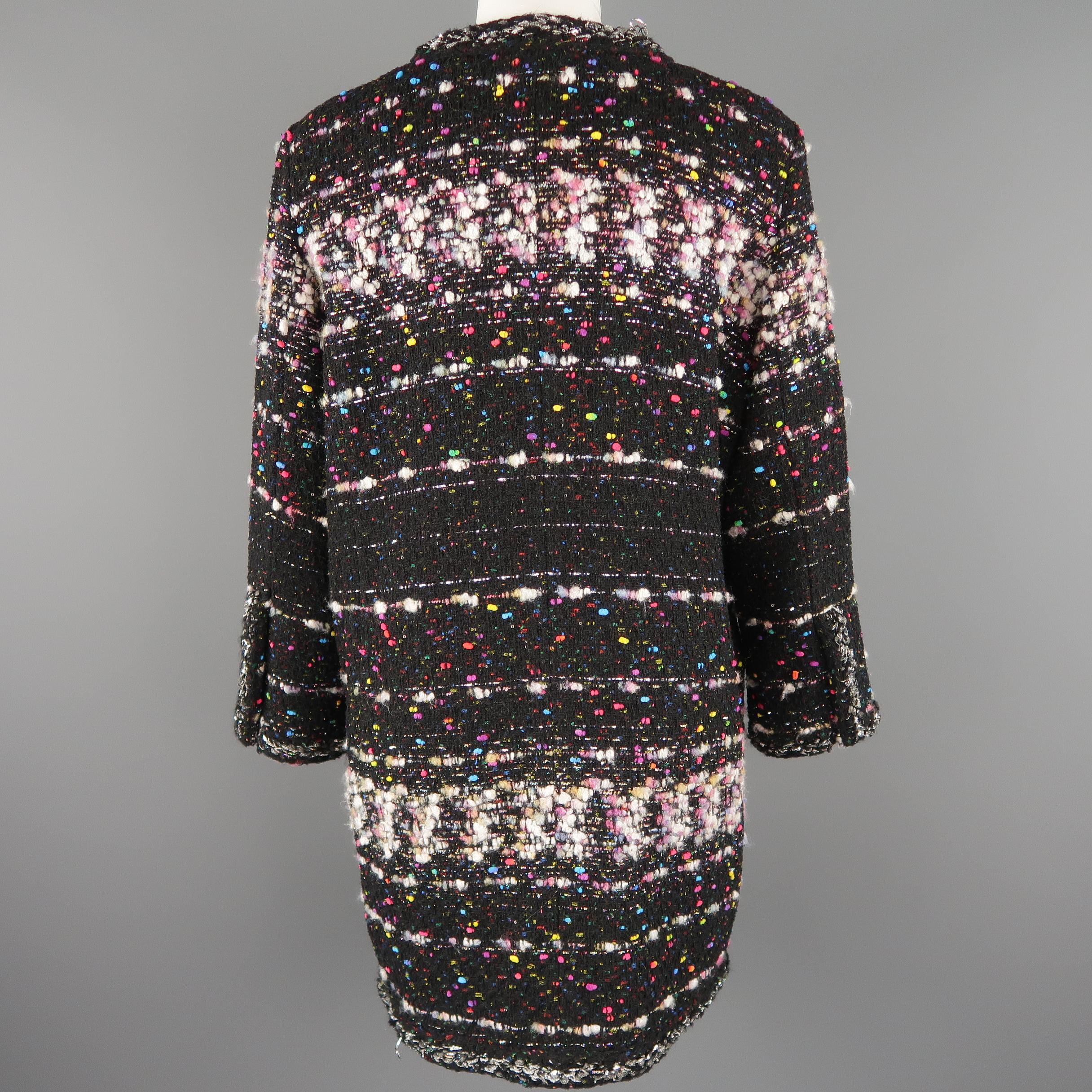 CHANEL Size 14 Black & Multicolor Metallic Tweed Fall 2014 Supermarket Coat  8