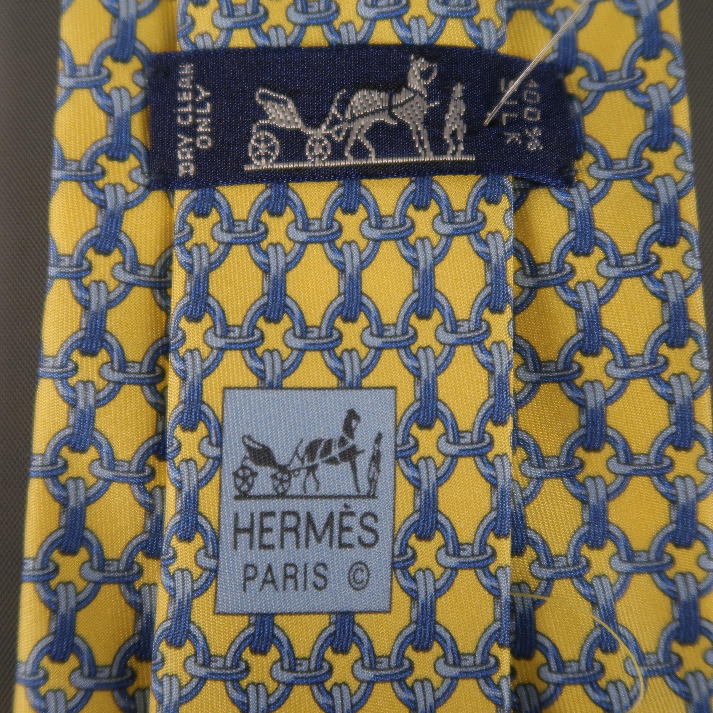 Brown HERMES Yellow & Blue Chain Print Silk Tie