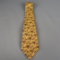 SALVATORE FERRAGAMO Gold Saddle Print Silk Tie