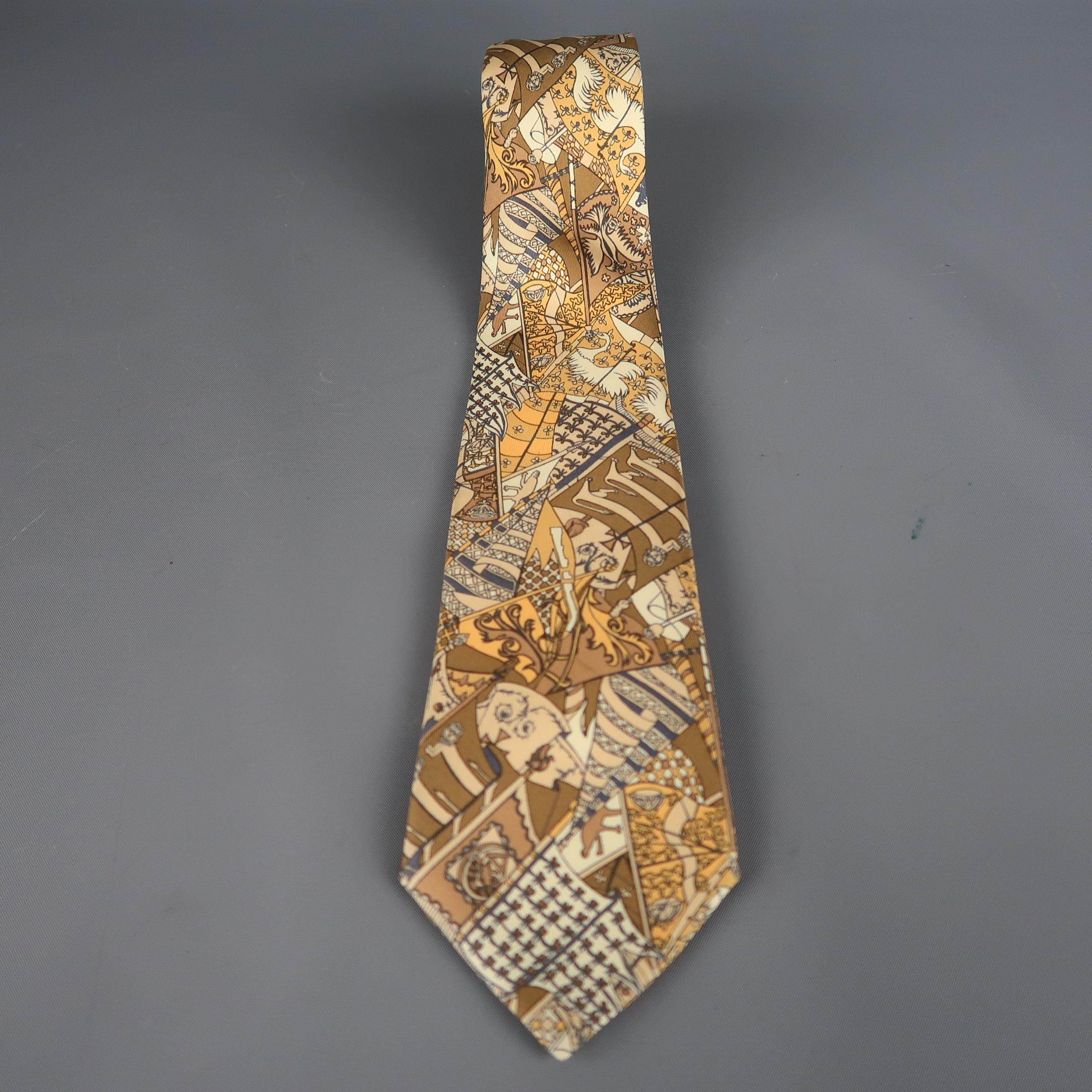 HERMES tie come in gold silk  with an all over XV century print. Made in France.
 
Excellent Pre-Owned Condition.
 
Width: 3.5 in.