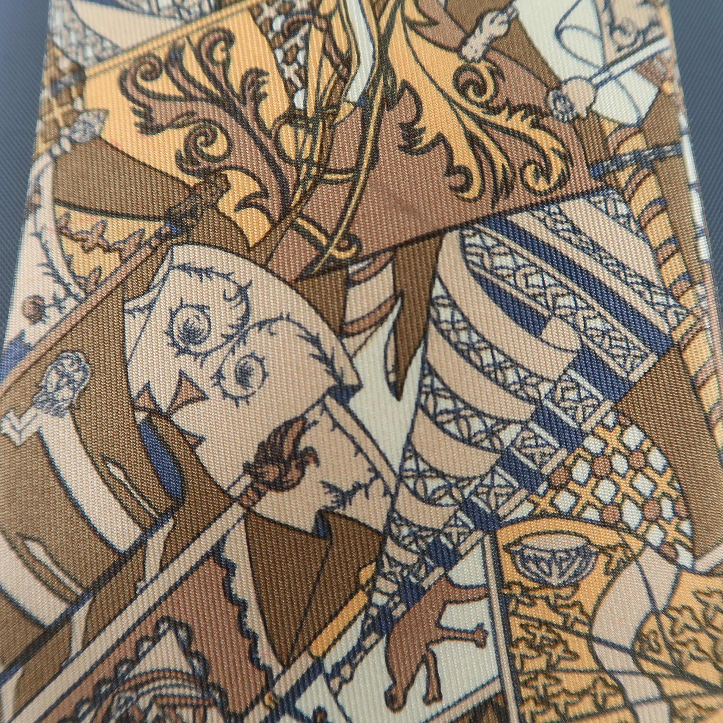 Brown HERMES Gold XV Century Print Silk Tie