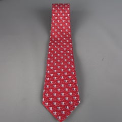 SALVATORE FERRAGAMO Red Elephant & Palm Tree Print Silk Tie