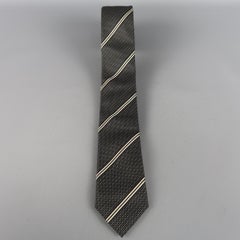 PRADA Black & White Diagonal Stripe Silk Tie