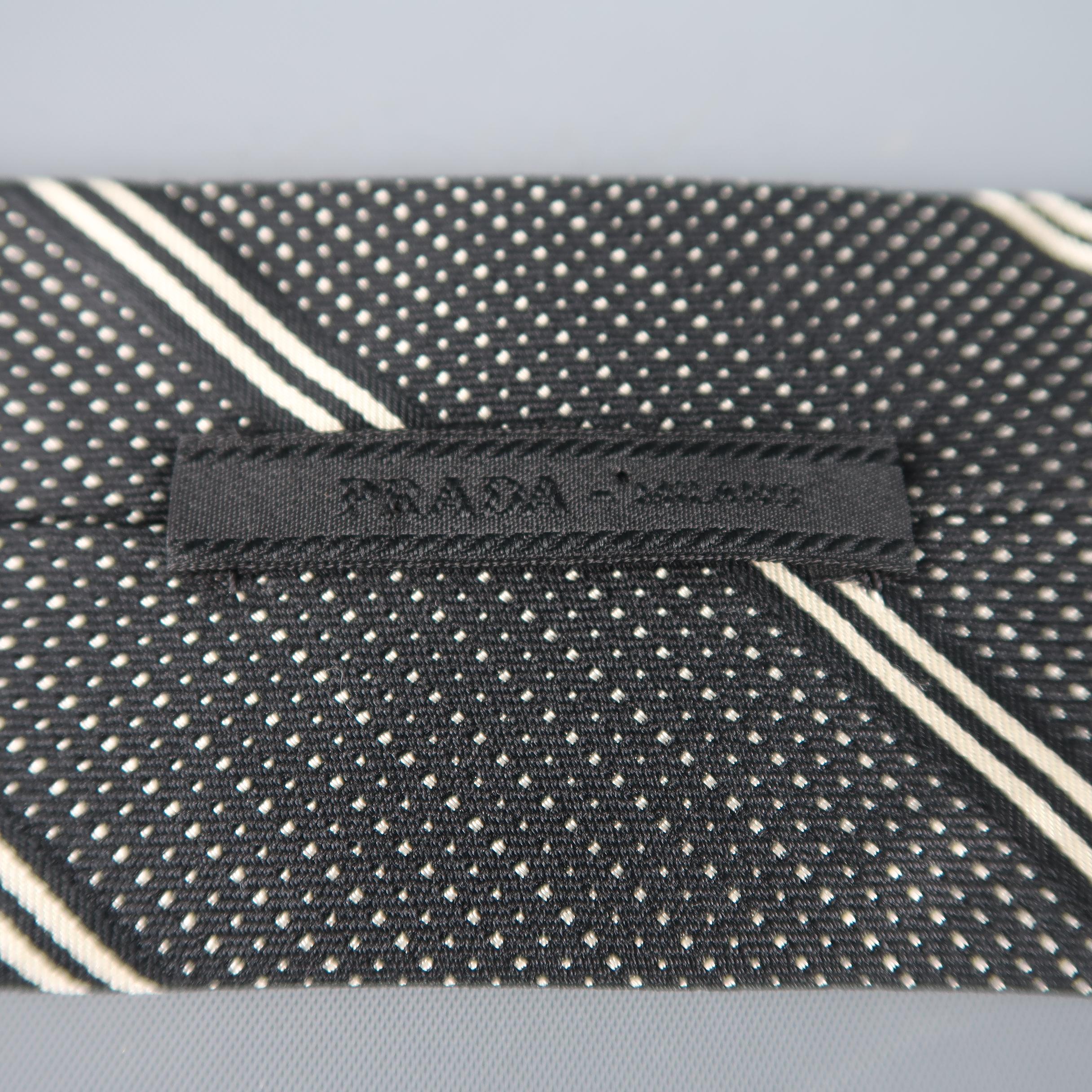 Men's PRADA Black & White Diagonal Stripe Silk Tie