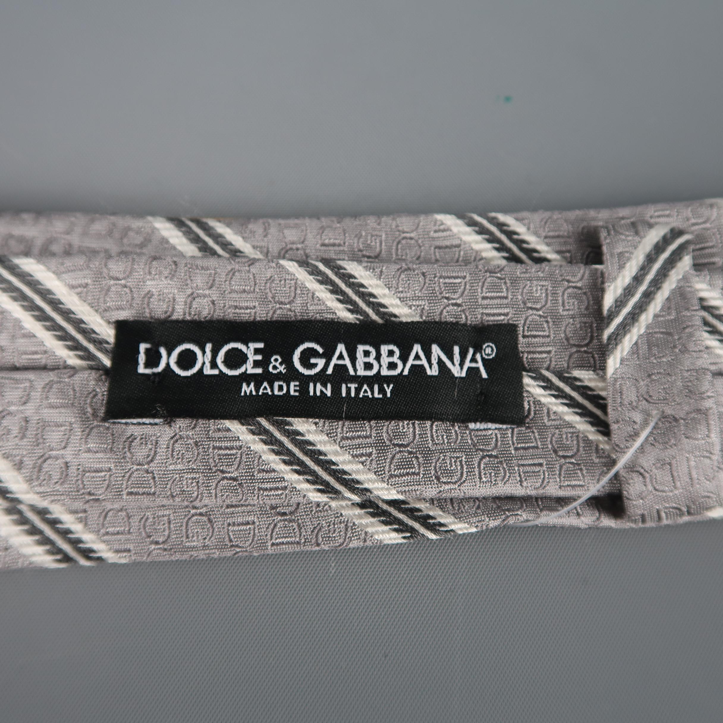 Men's DOLCE & GABBANA Silver Diagonal Stripe Skinny Silk Tie