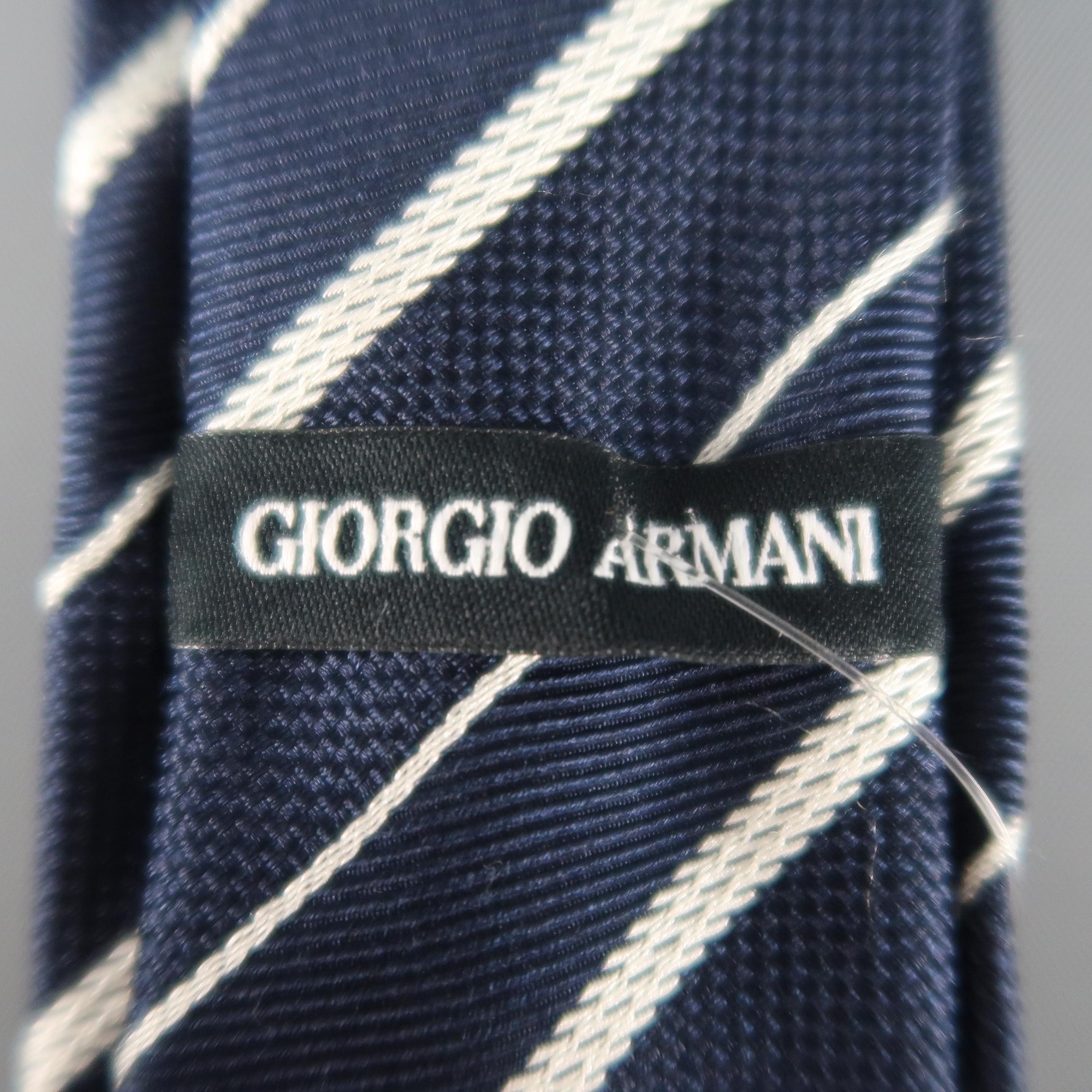 Black GIORGIO ARMANI Navy Diagonal Stripe Silk Tie