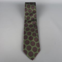 CHARVET Olive & Brown Polka Dots Silk Tie