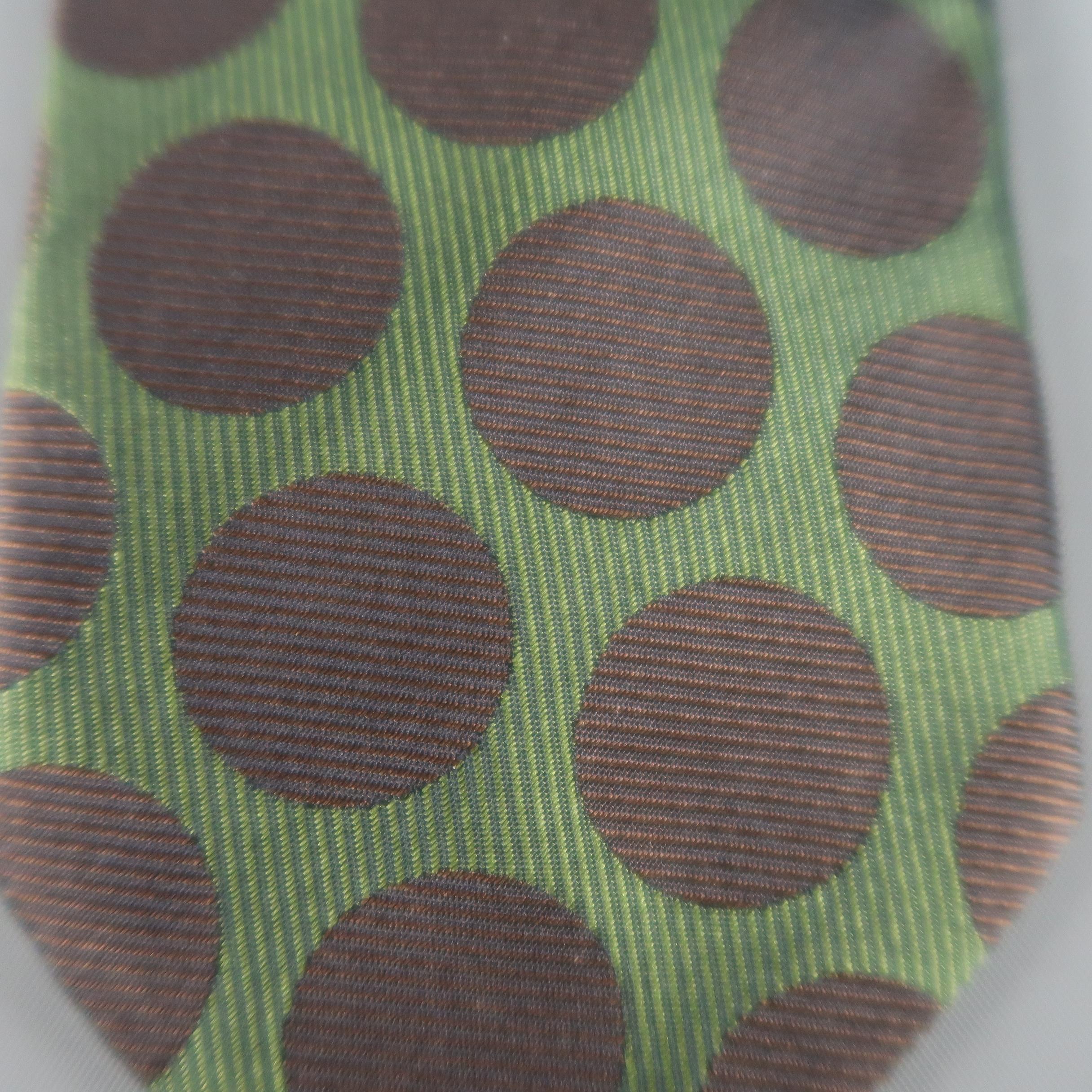 Black CHARVET Olive & Brown Polka Dots Silk Tie