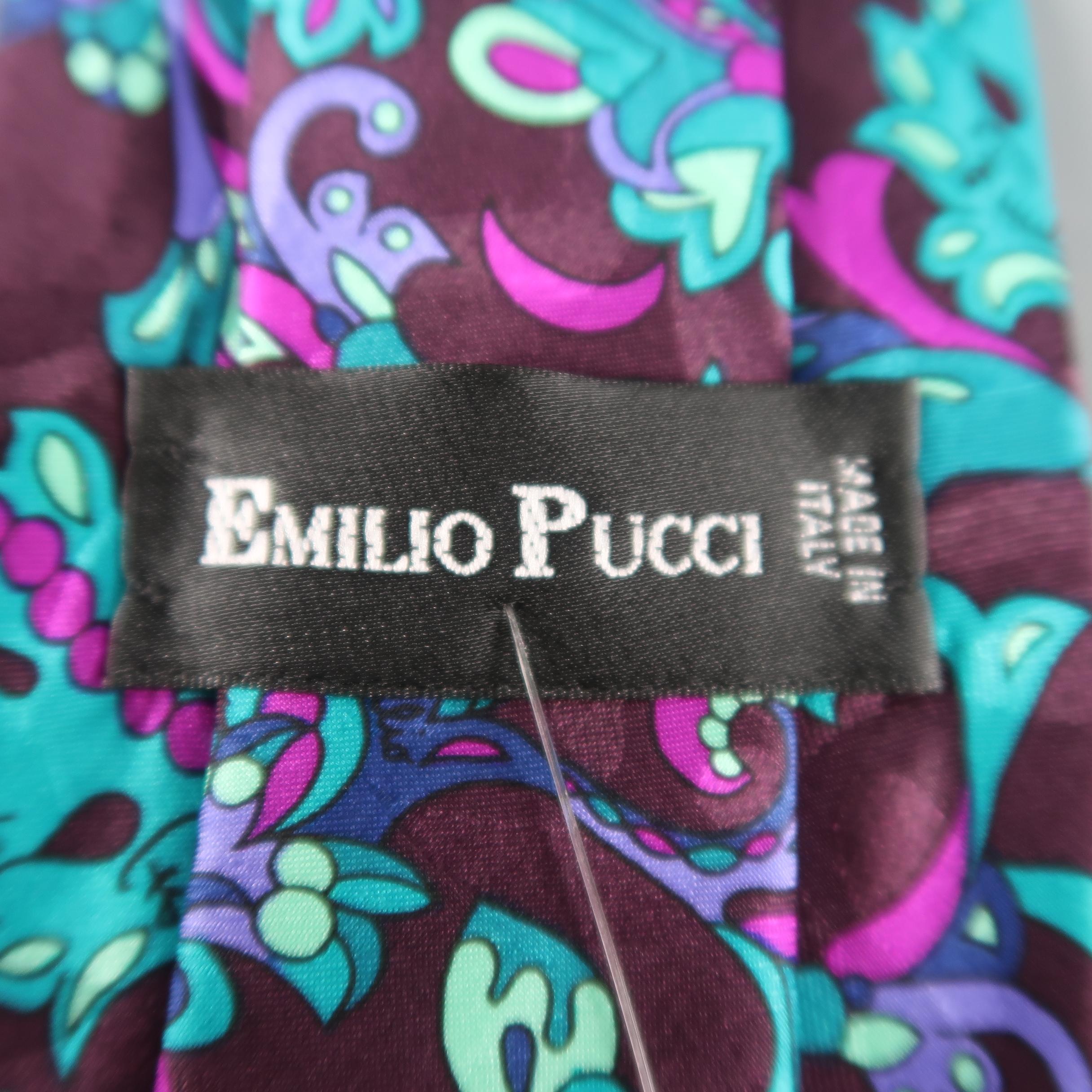 EMILIO PUCCI Brown Leaves Print Silk Tie In Excellent Condition In San Francisco, CA