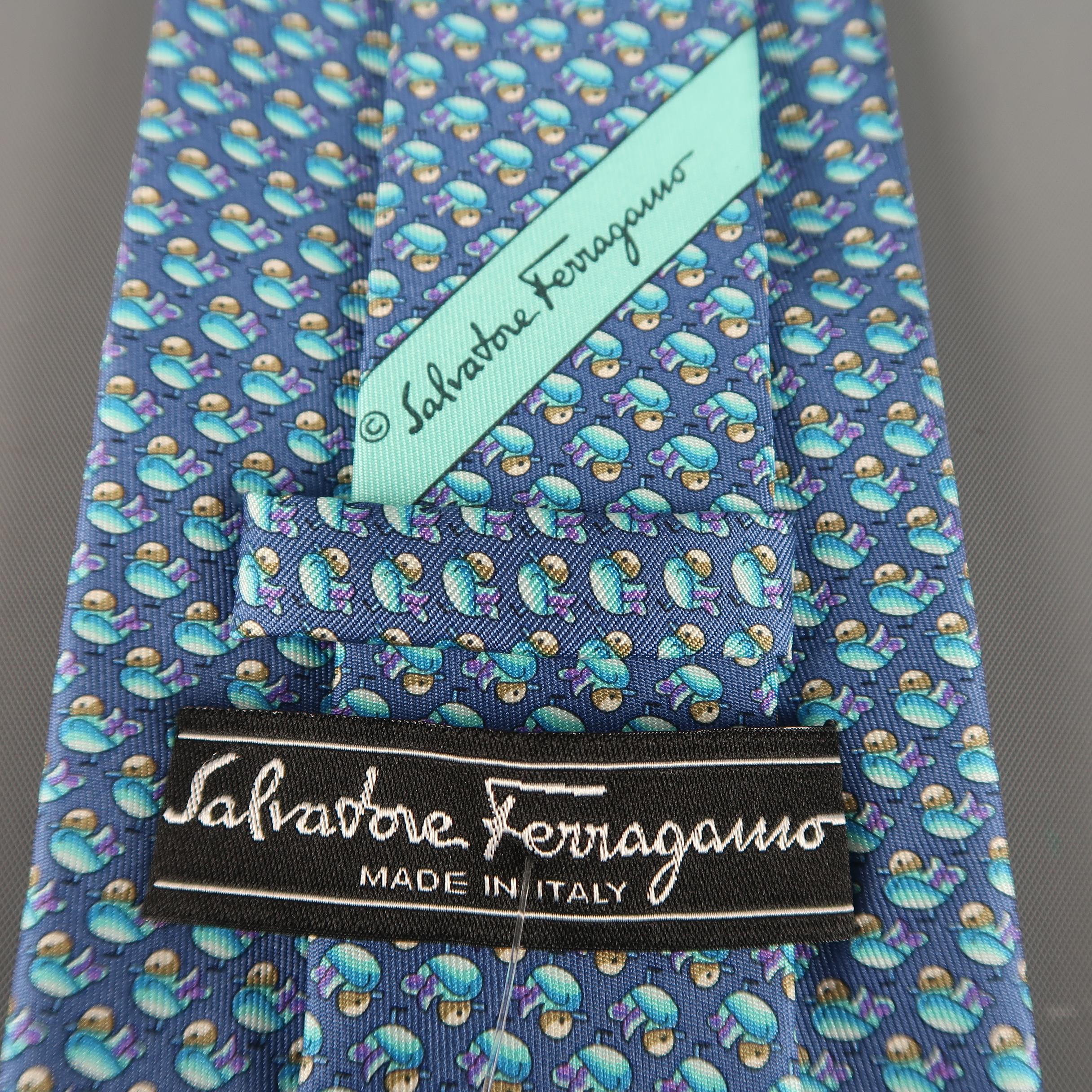 Men's SALVATORE FERRAGAMO Purple & Blue Bird Print Silk Tie