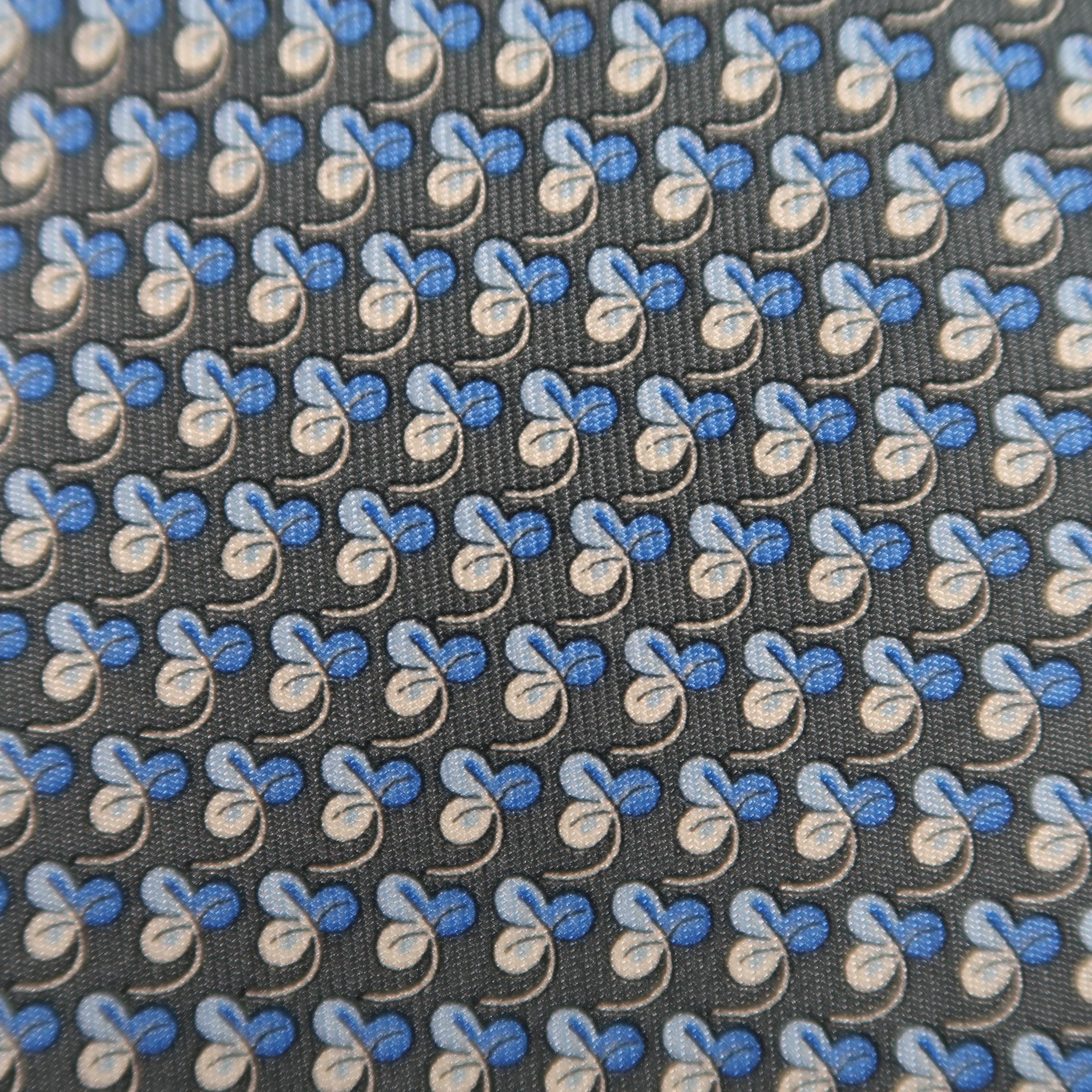 Gray SALVATORE FERRAGAMO Grey & Blue Shamrock Print Silk Tie