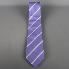RALPH LAUREN Purple Label Diagonal Silver Striped Silk Tie