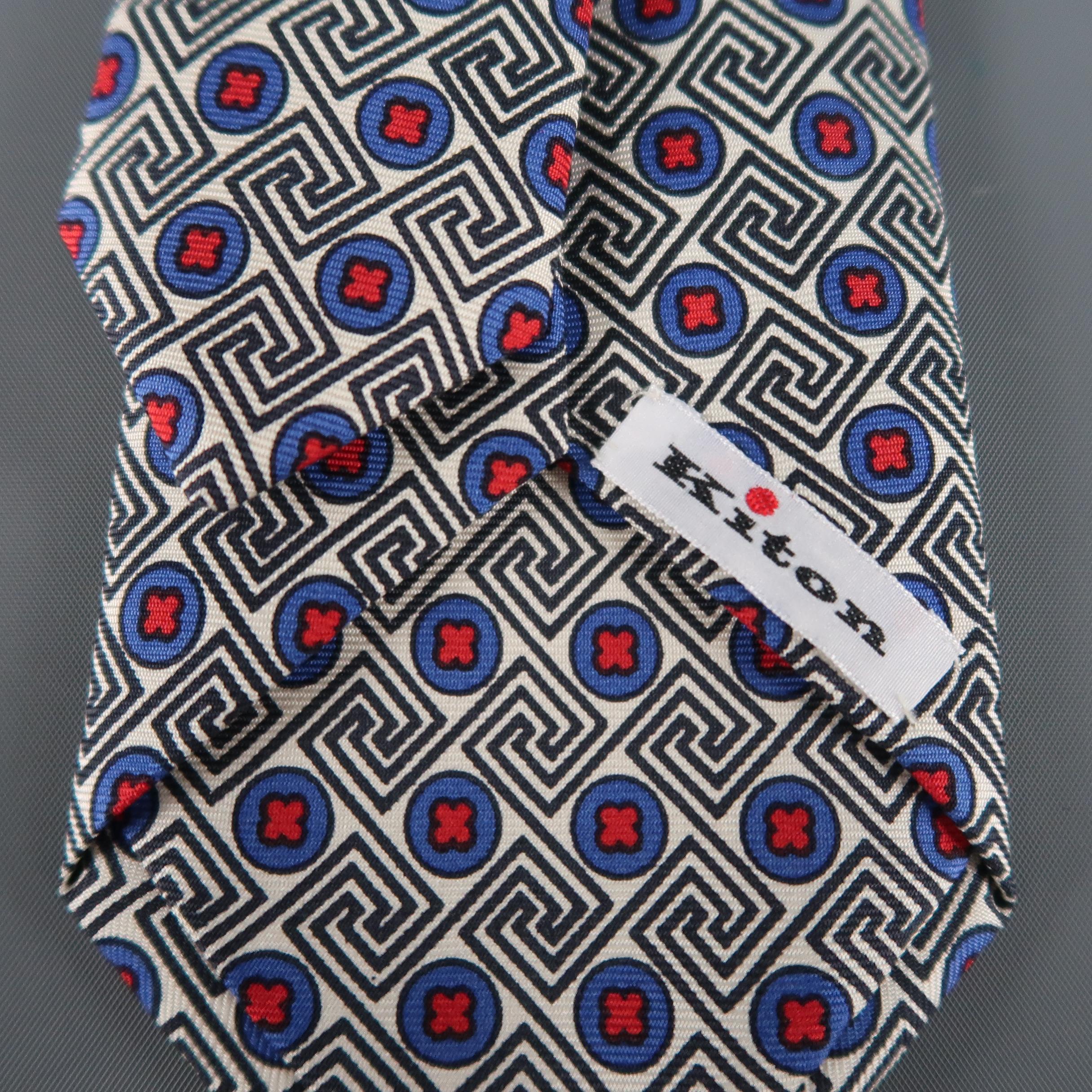 KITON Blue & Red Crosses Silk Tie In Excellent Condition In San Francisco, CA