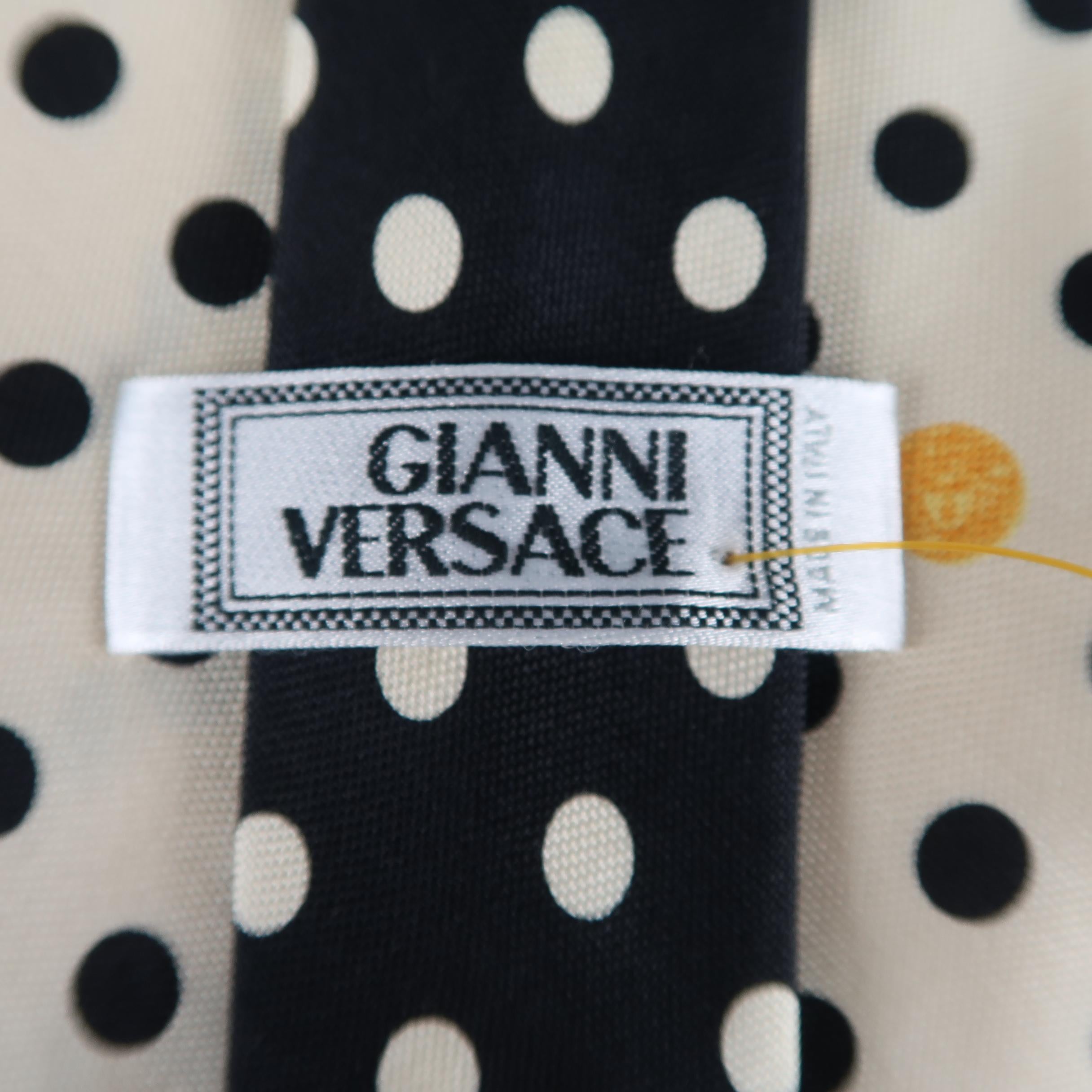 Men's GIANNI VERSACE Vintage Beige Black Dots Silk Tie