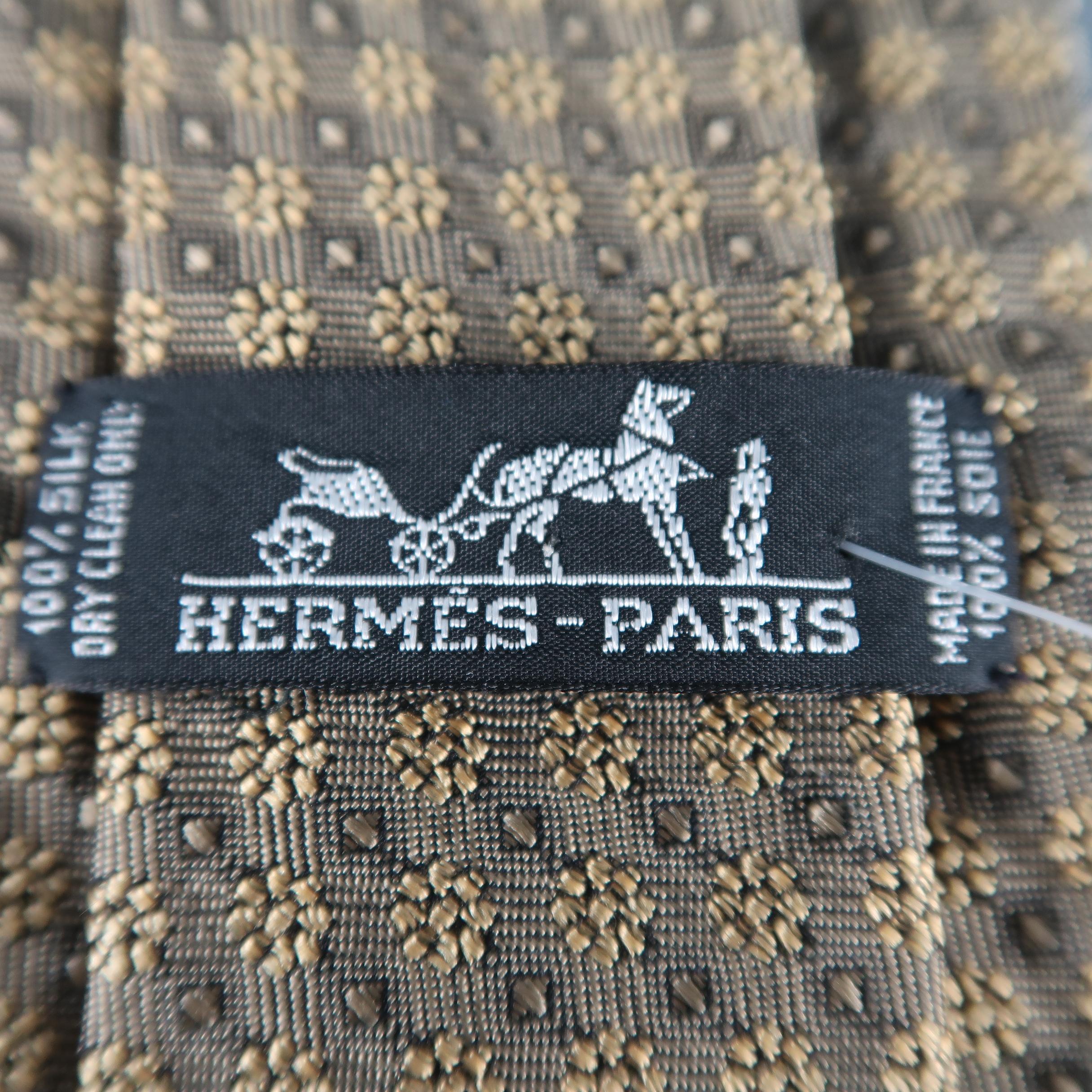 HERMES Gold Small Squares Silk Tie In Excellent Condition In San Francisco, CA