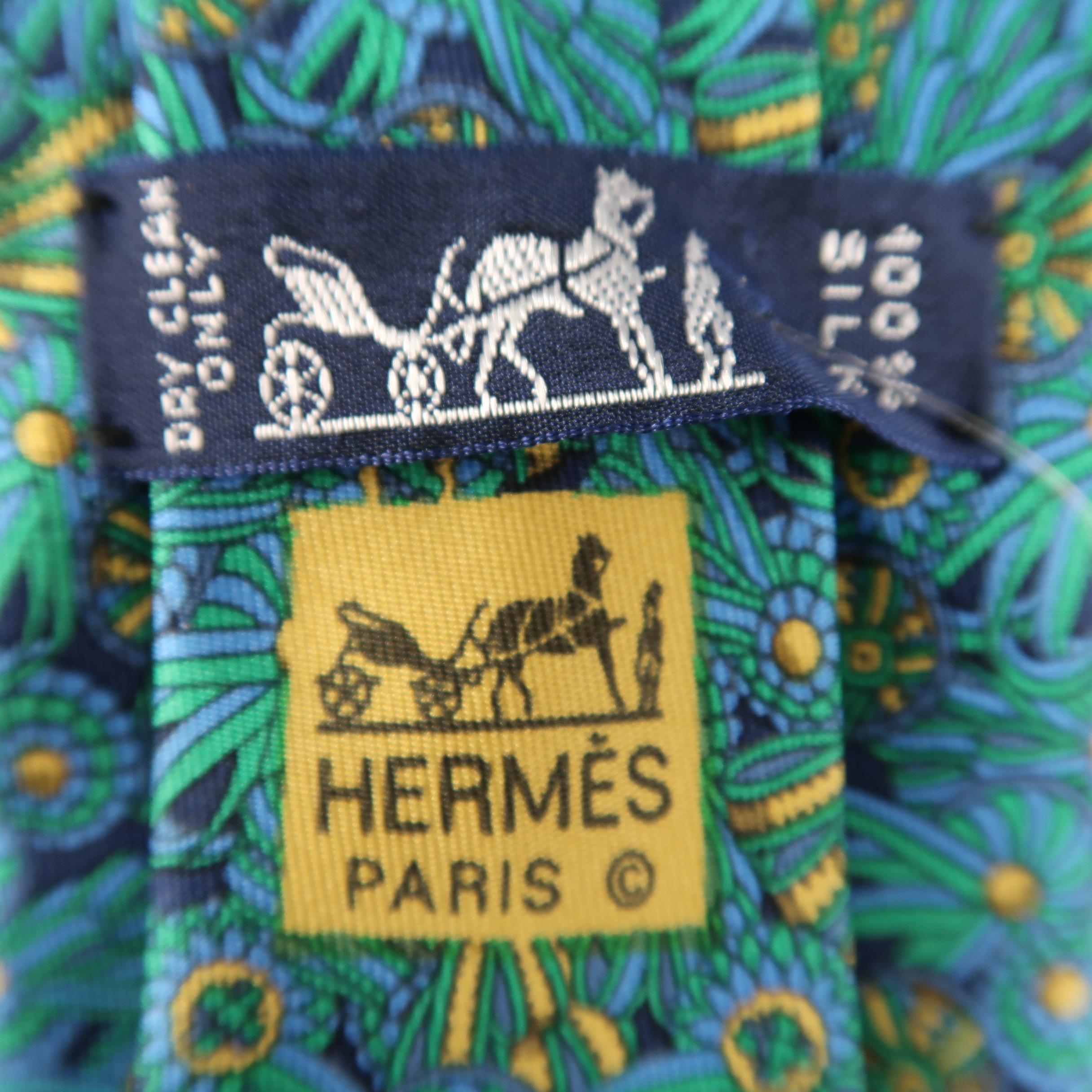 Men's HERMES Green & Navy Silk Tie with Box