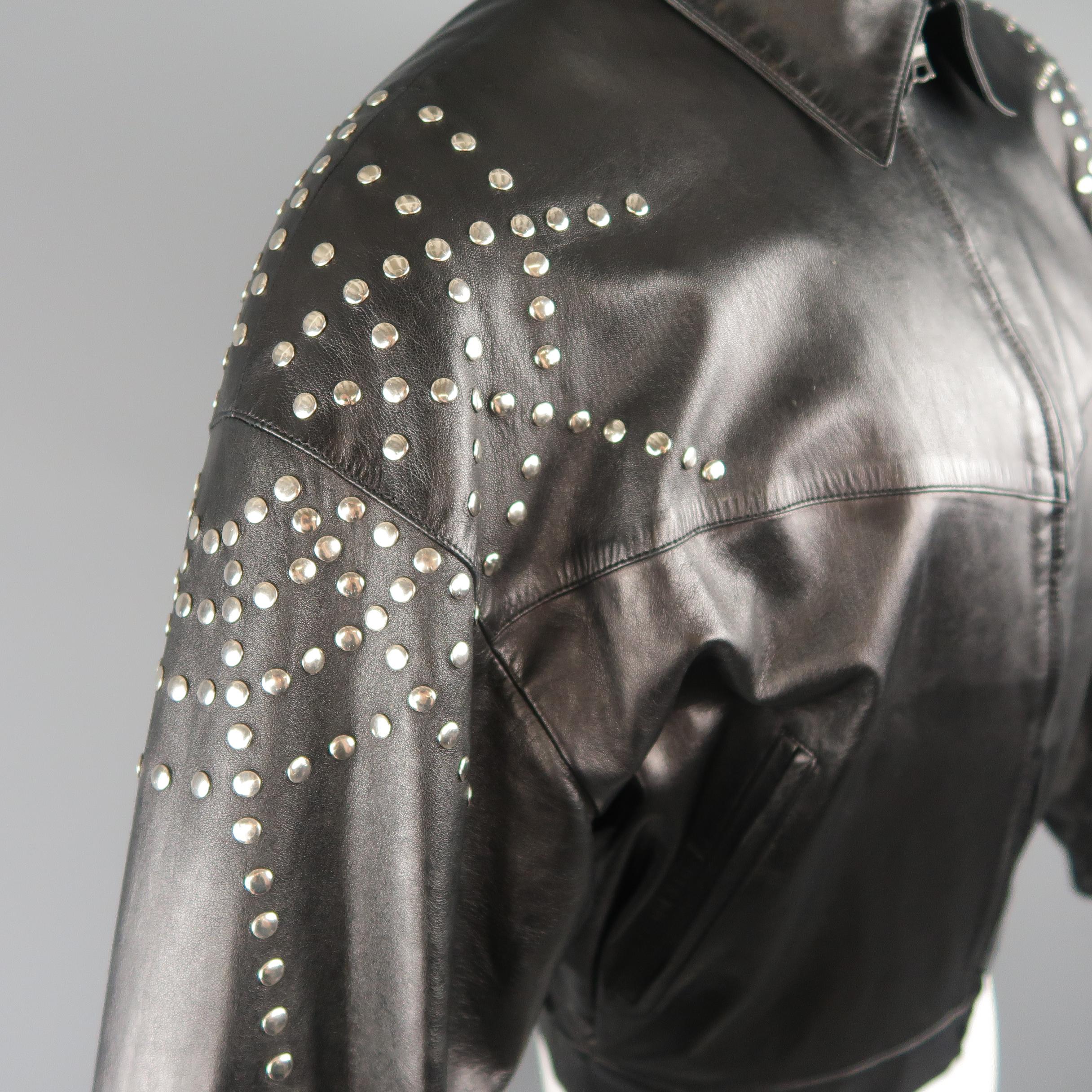 Vintage CLAUDE MONTANA Jacxket - US 40 / IT 50 - Black Leather Silver Studded In Good Condition In San Francisco, CA