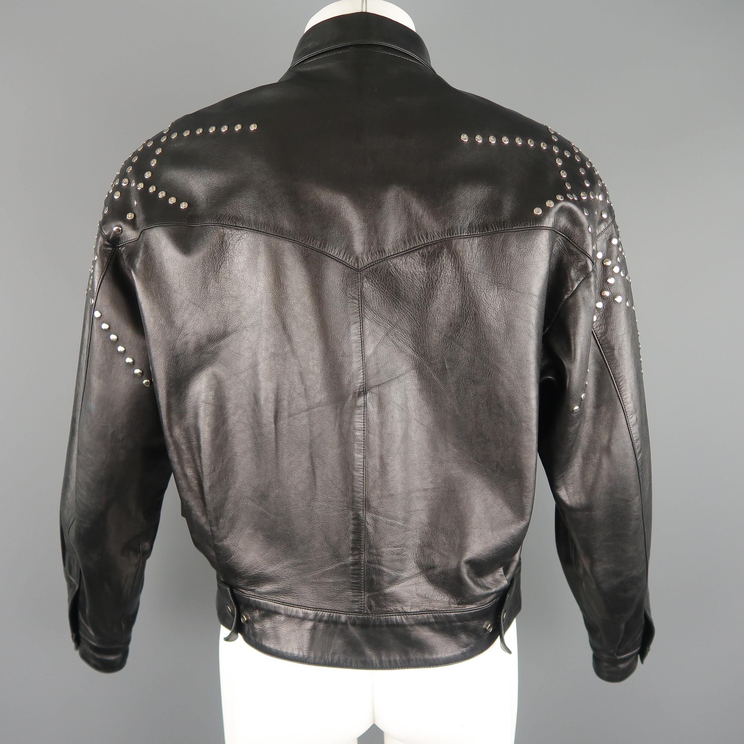 Vintage CLAUDE MONTANA Jacxket - US 40 / IT 50 - Black Leather Silver Studded 3