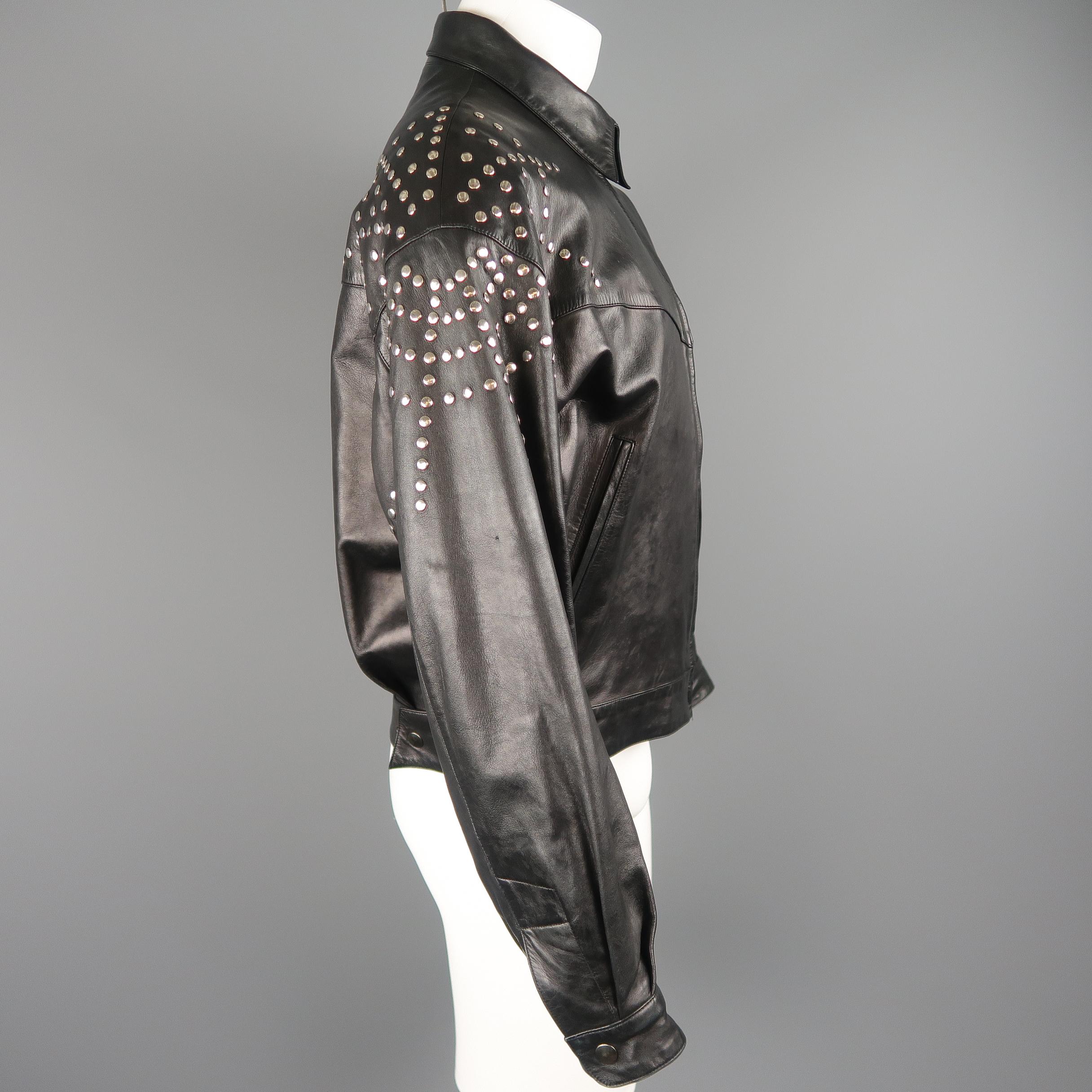 Vintage CLAUDE MONTANA Jacxket - US 40 / IT 50 - Black Leather Silver Studded 2